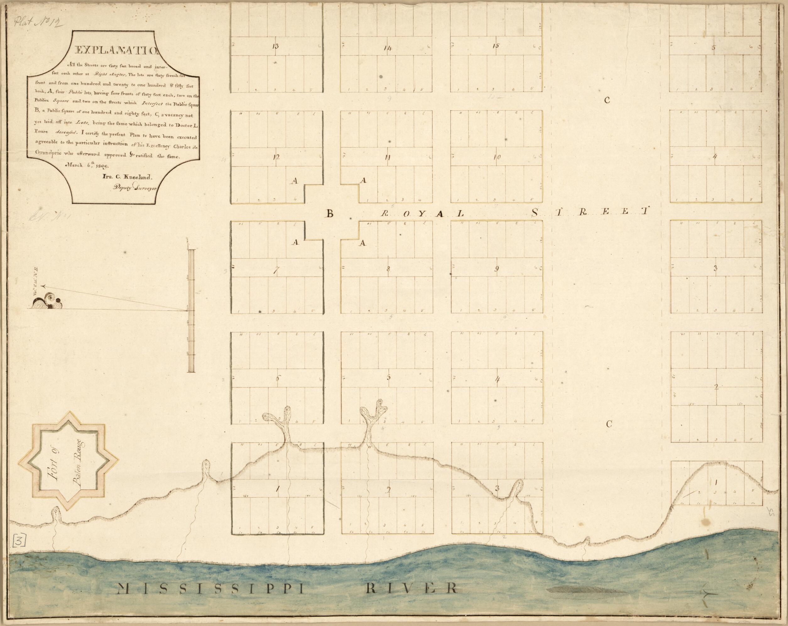 This old map of Map of Baton Rouge, Spanish West Florida from 1809 was created by Ira Cook Kneeland, Vicente Sebastián Pintado in 1809