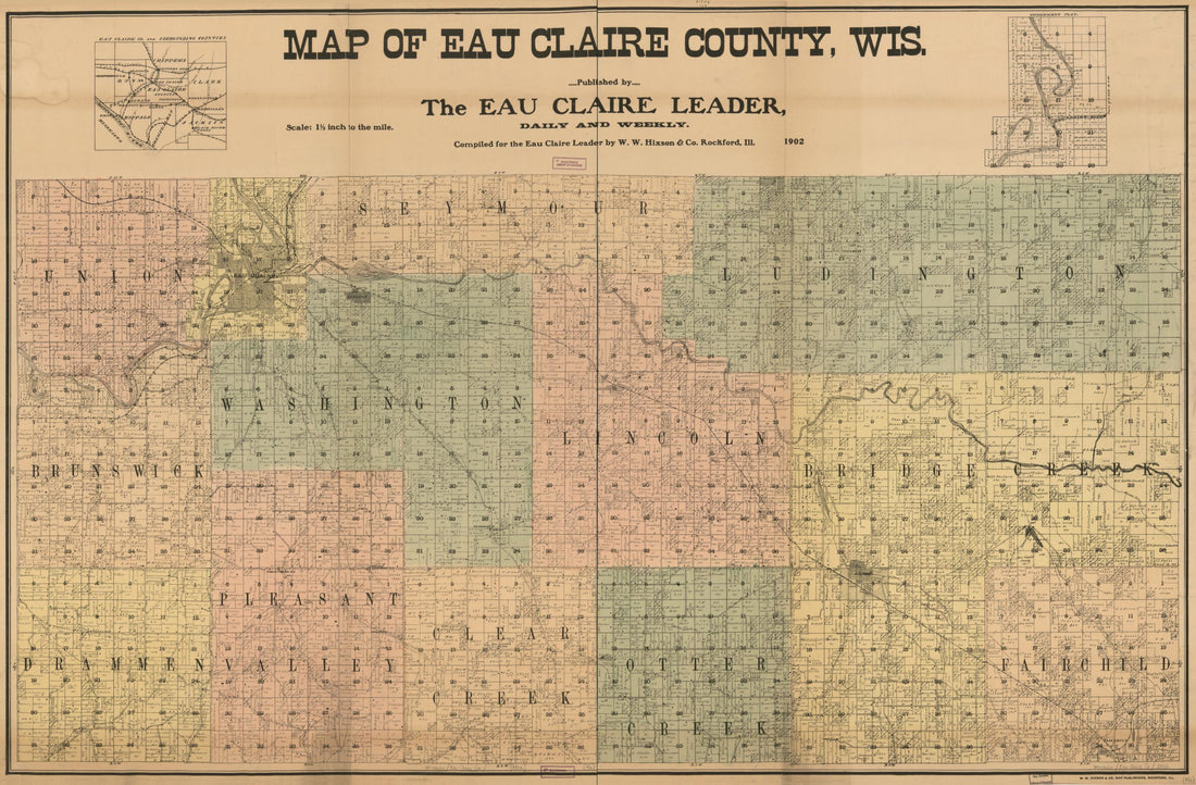 This old map of Map of Eau Claire County,Wisconsin from 1902 was created by a Ligowsky in 1902