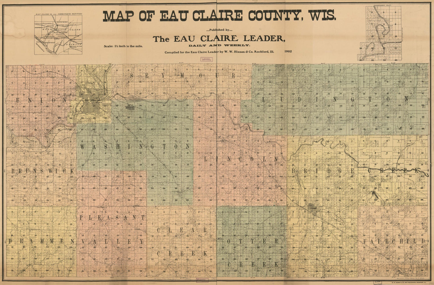 This old map of Map of Eau Claire County,Wisconsin from 1902 was created by a Ligowsky in 1902