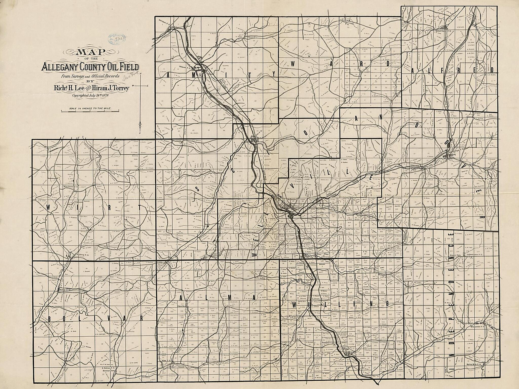 This old map of Map of the Allegany County Oil Field : from Surveys and Official Records from 1879 was created by Richd. H. Lee in 1879