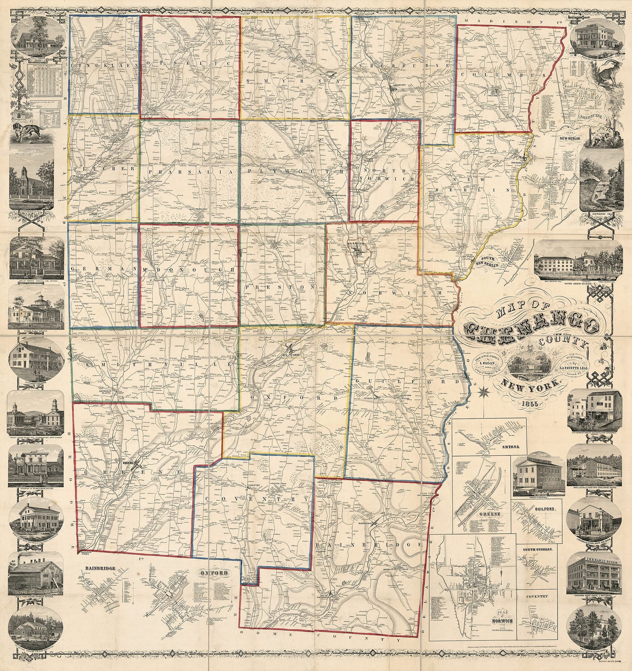 This old map of Map of Chenango County, New York : from Actual Surveys from 1855 was created by L. Fagan in 1855