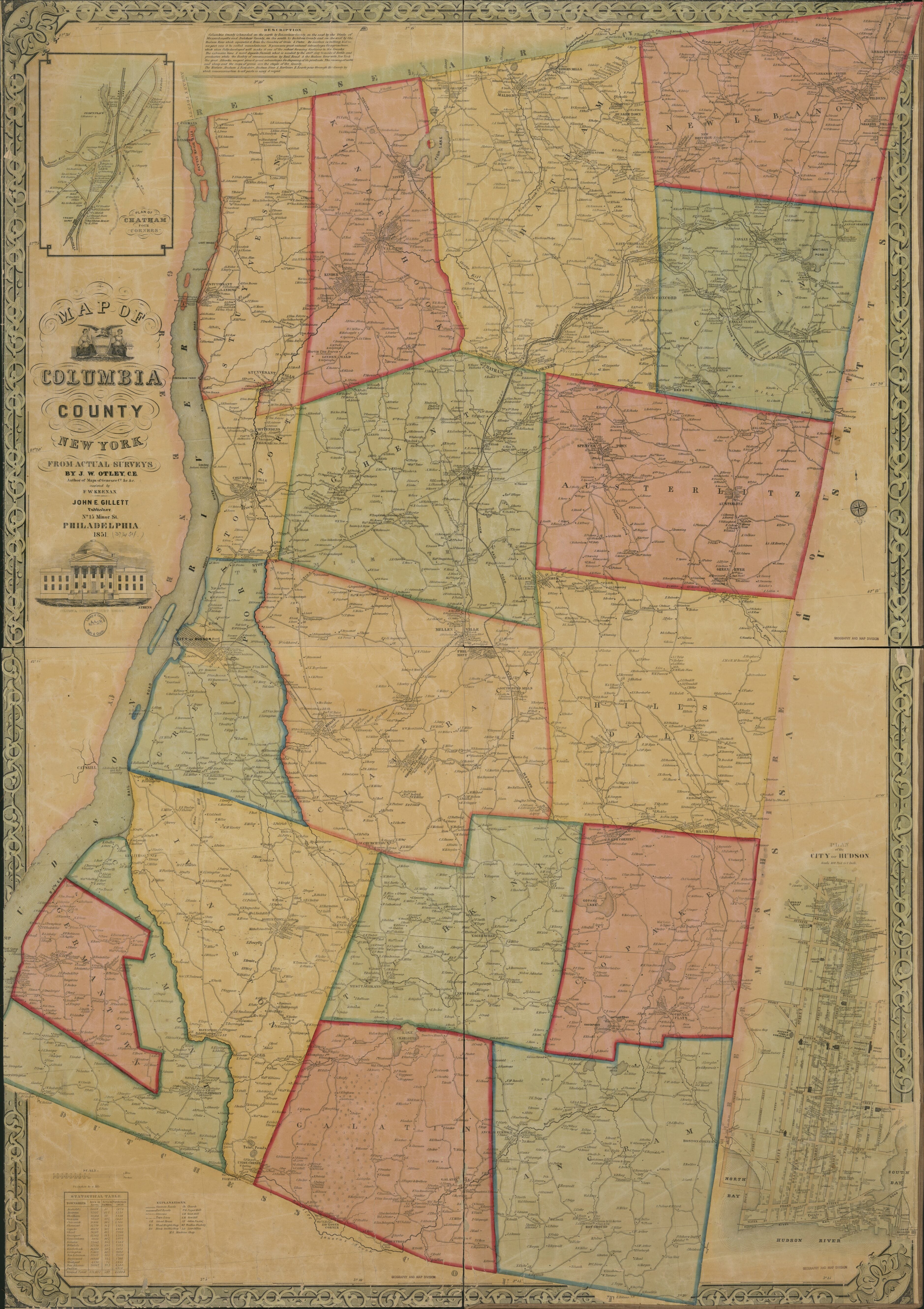 This old map of Map of Columbia County, New York : from Actual Surveys from 1851 was created by J. W. Otley in 1851