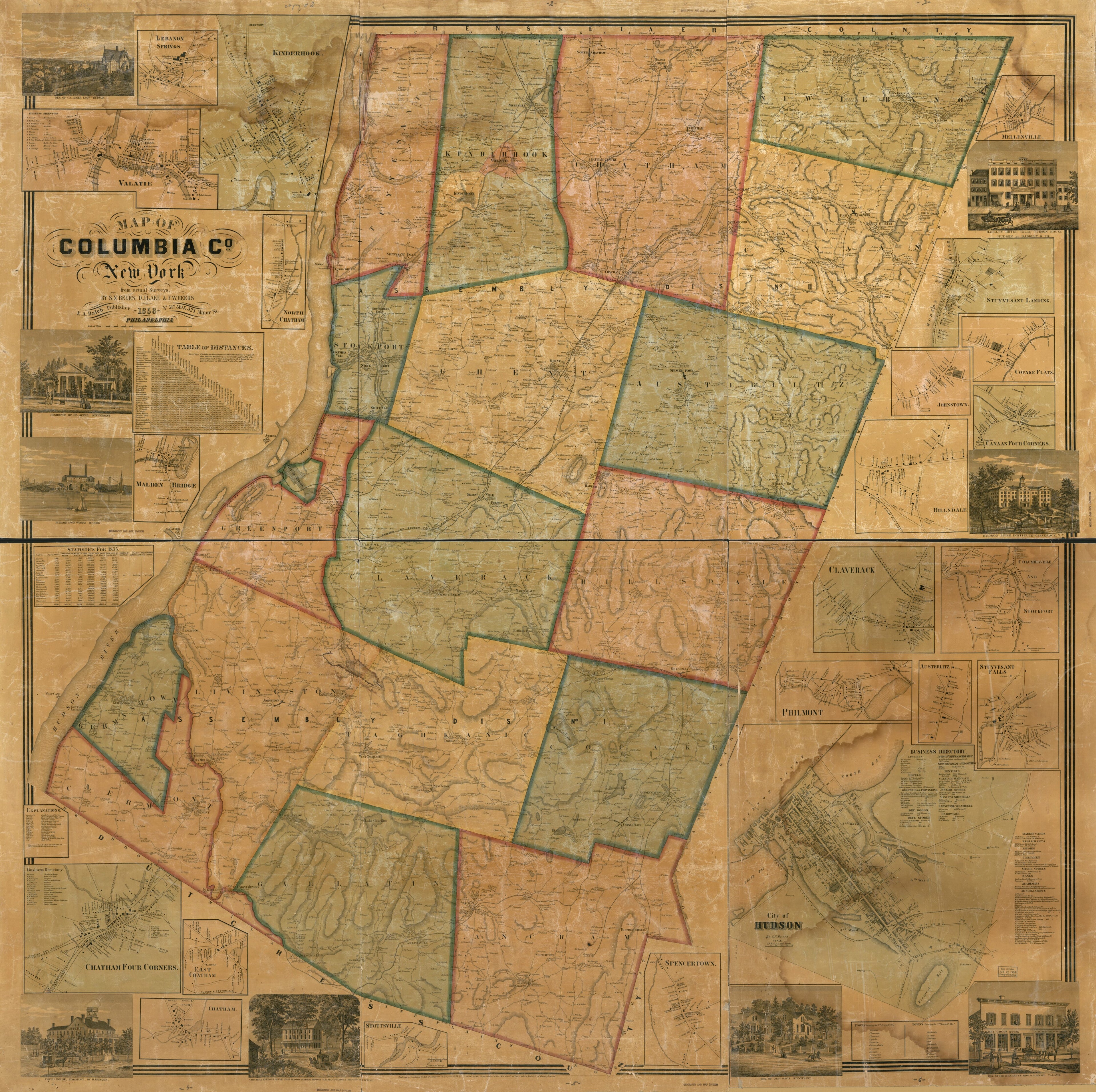 This old map of Map of Columbia Co., New York : from Actual Surveys from 1858 was created by F. W. (Frederick W.) Beers, S. N. Beers, D. J. Lake in 1858