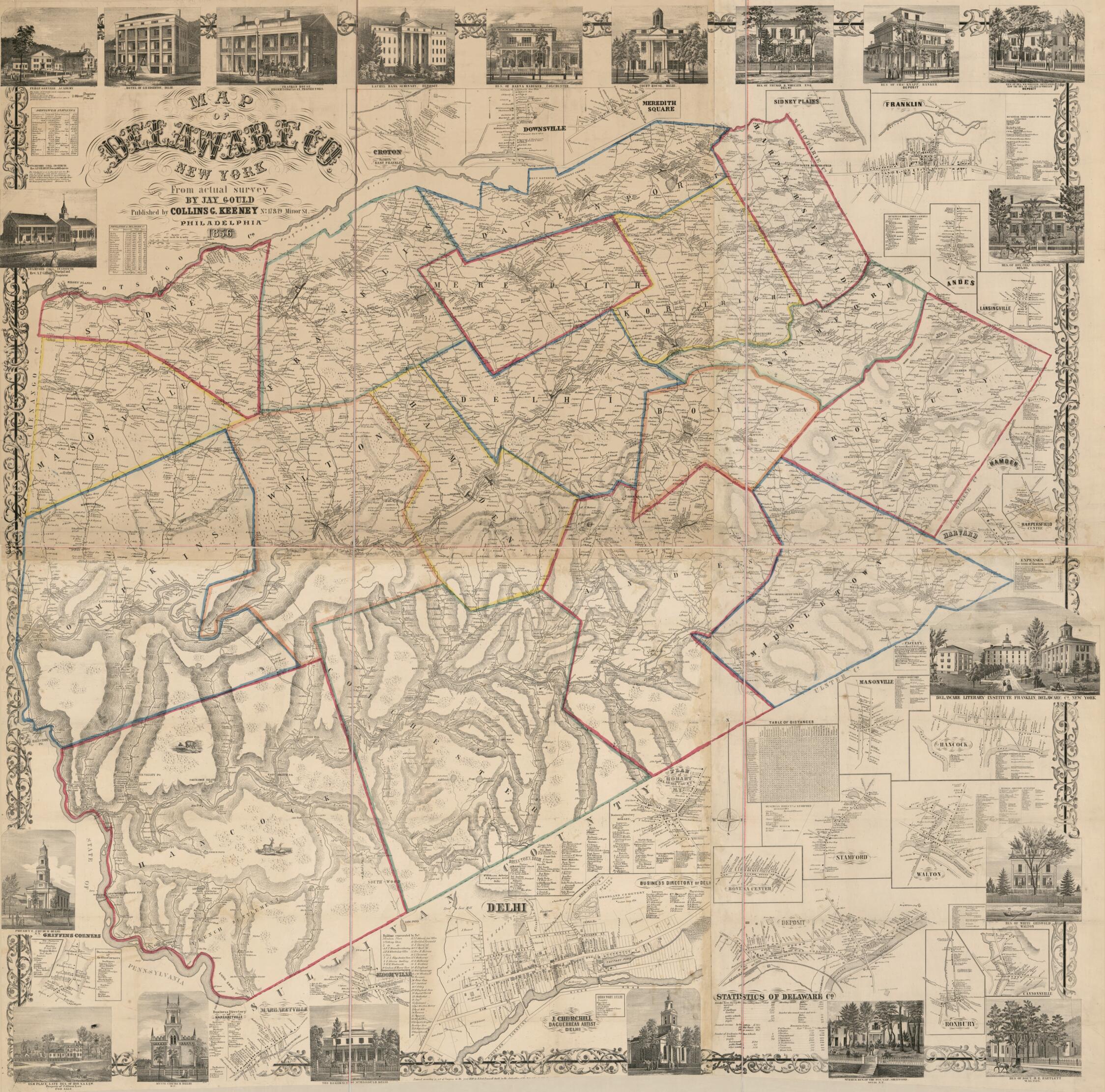 This old map of Map of Delaware Co., New York from 1856 was created by Jay Gould in 1856