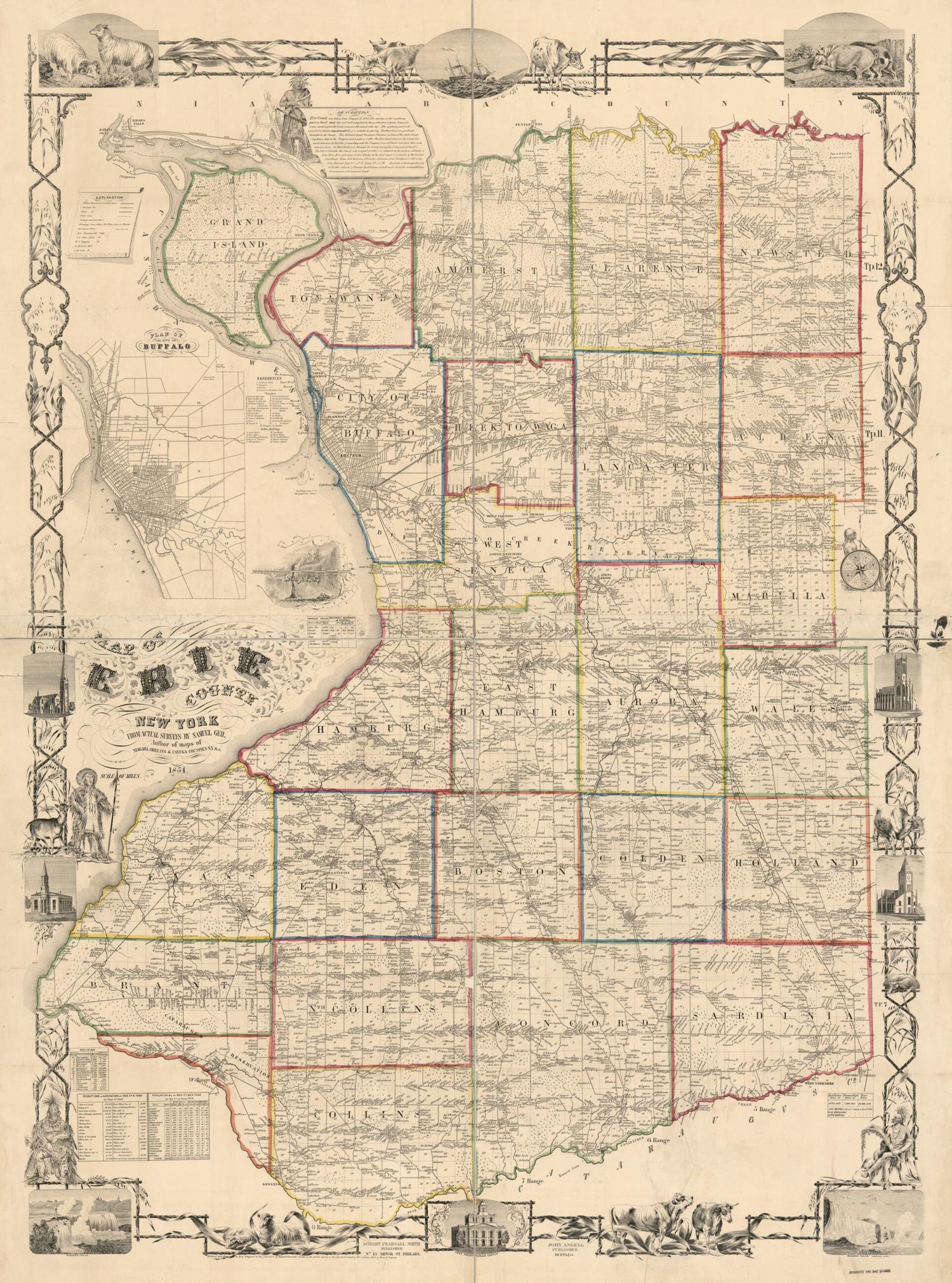 This old map of Map of Erie County, New York : from Actual Surveys from 1854 was created by Samuel Geil, Robert Pearsall Smith in 1854