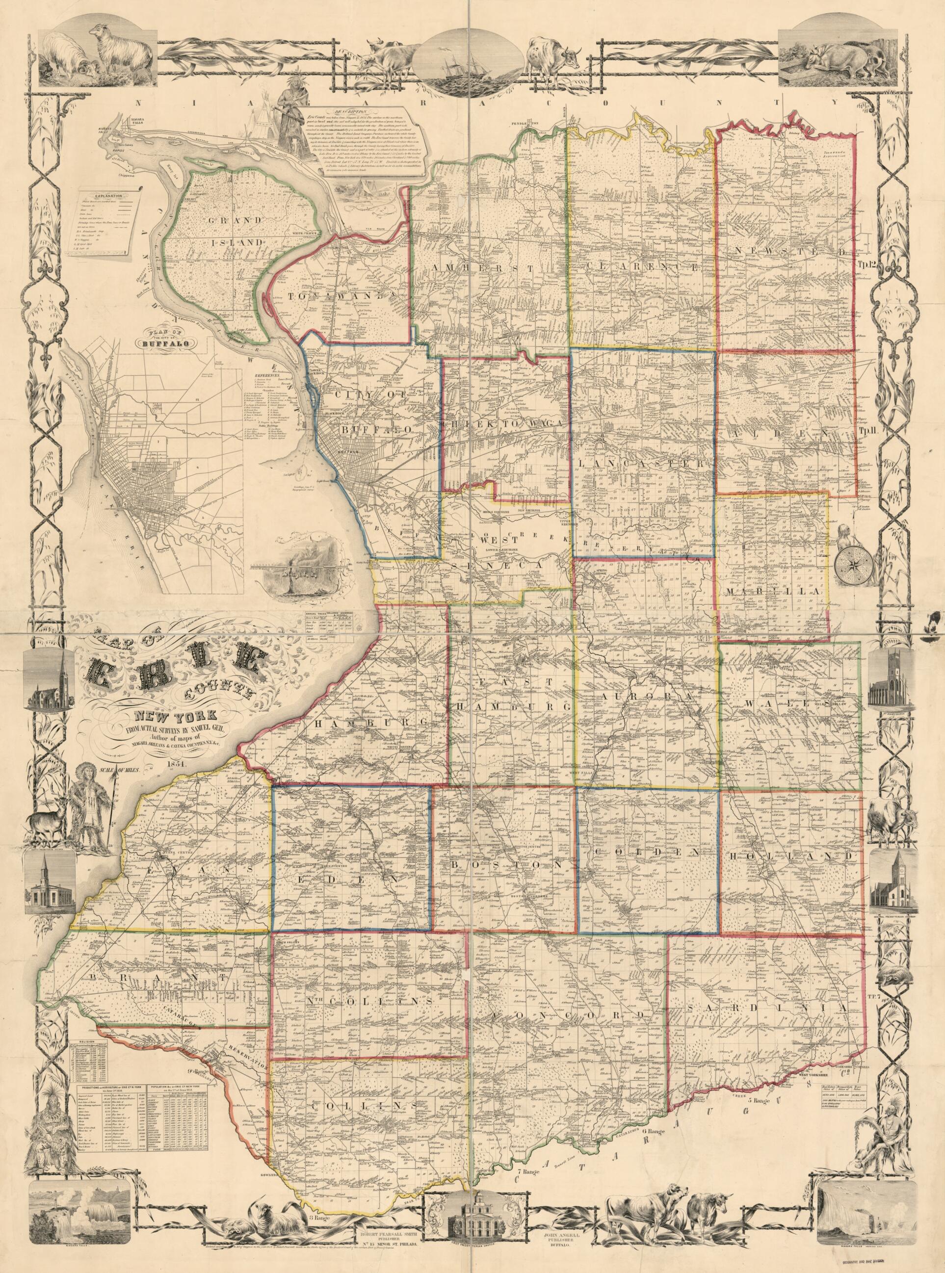 This old map of Map of Erie County, New York : from Actual Surveys from 1854 was created by Samuel Geil, Robert Pearsall Smith in 1854