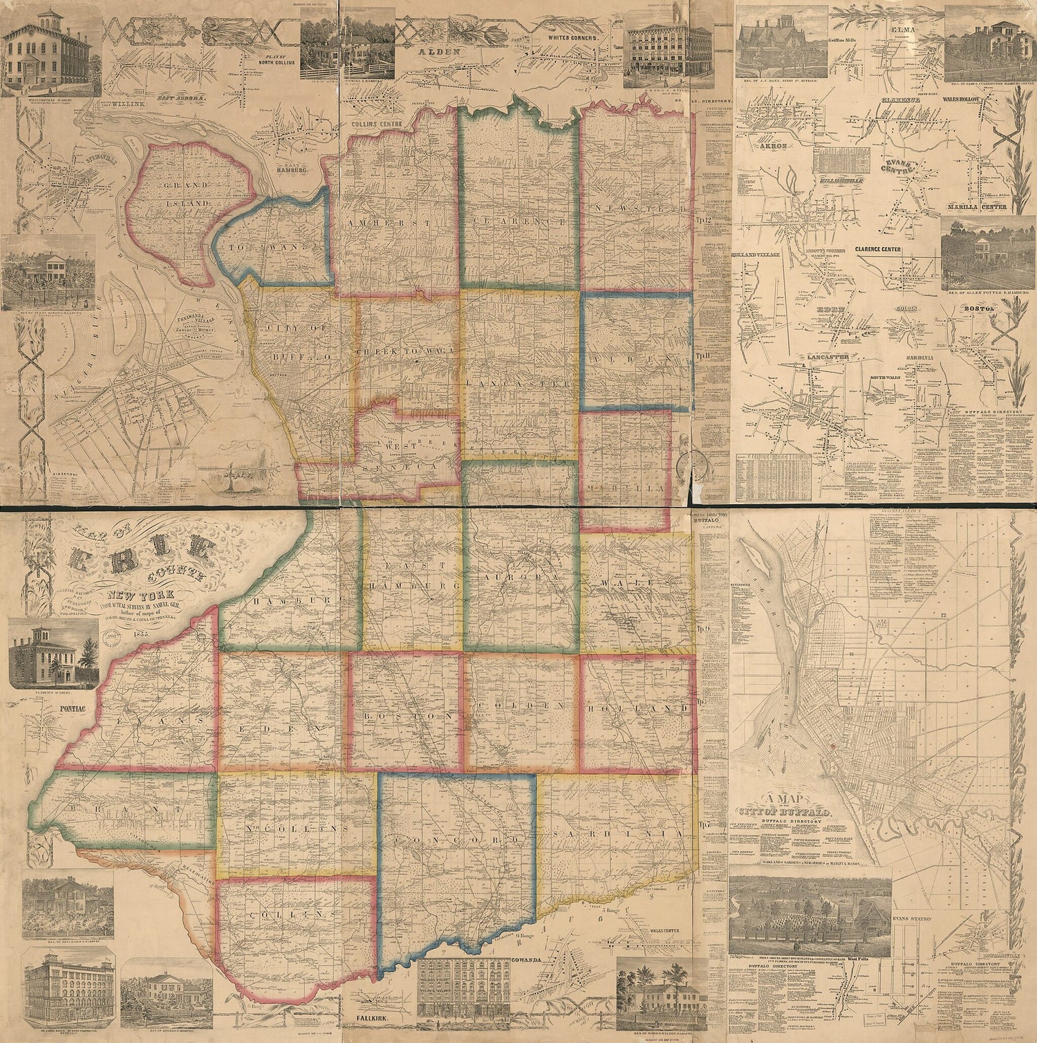 This old map of Map of Erie County, New York : from Actual Surveys from 1855 was created by Samuel Geil, Matthews &amp; Co Gillette, Robert Pearsall Smith in 1855