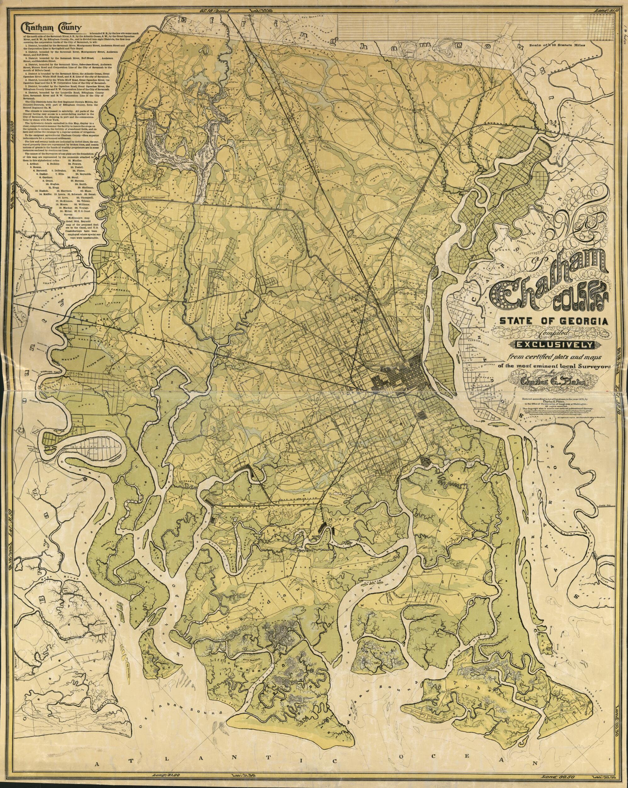 This old map of Map of Chatham County, State of Georgia from 1875 was created by Charles G. Platen in 1875