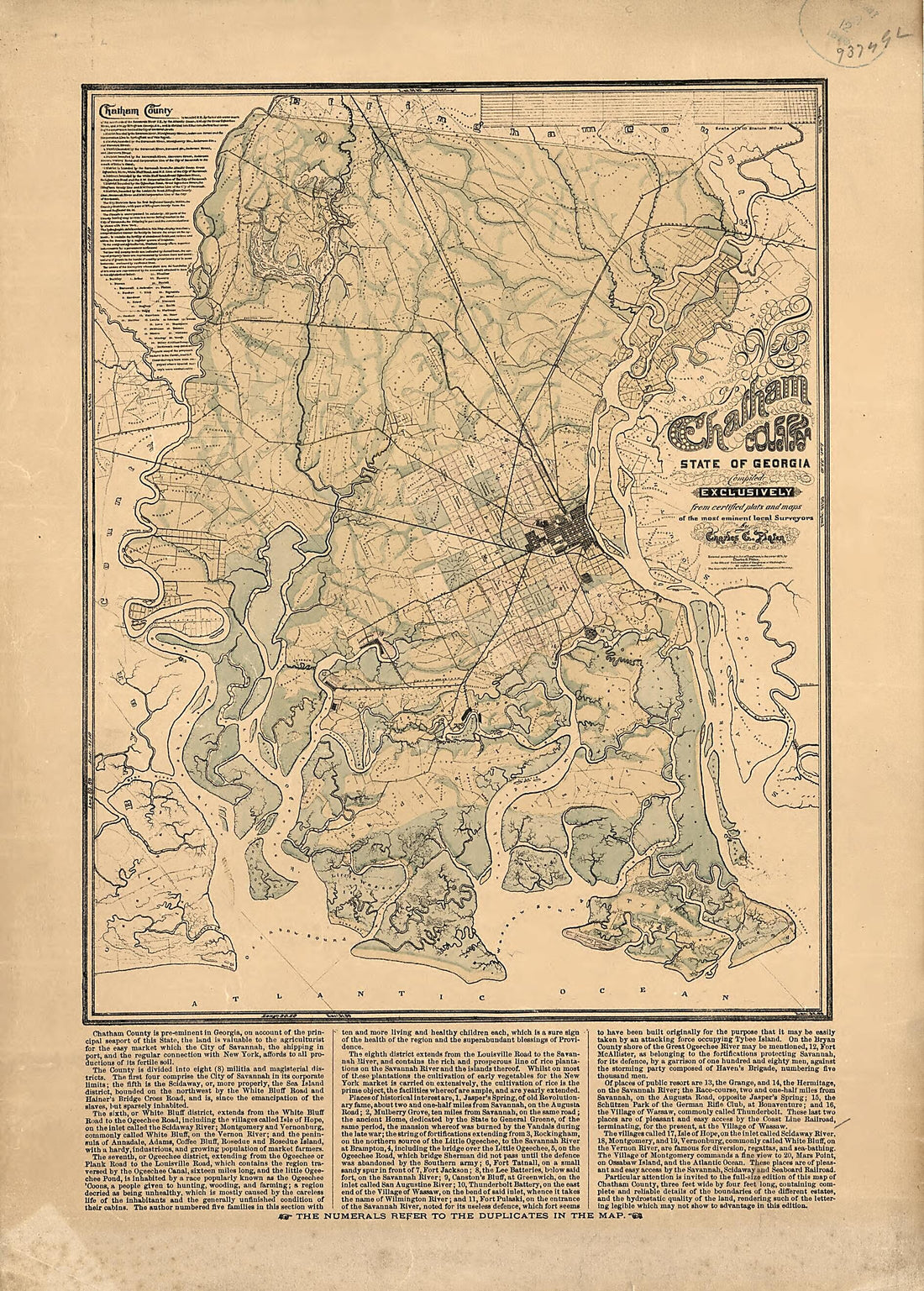 This old map of Map of Chatham County, State of Georgia from 1875 was created by Charles G. Platen in 1875