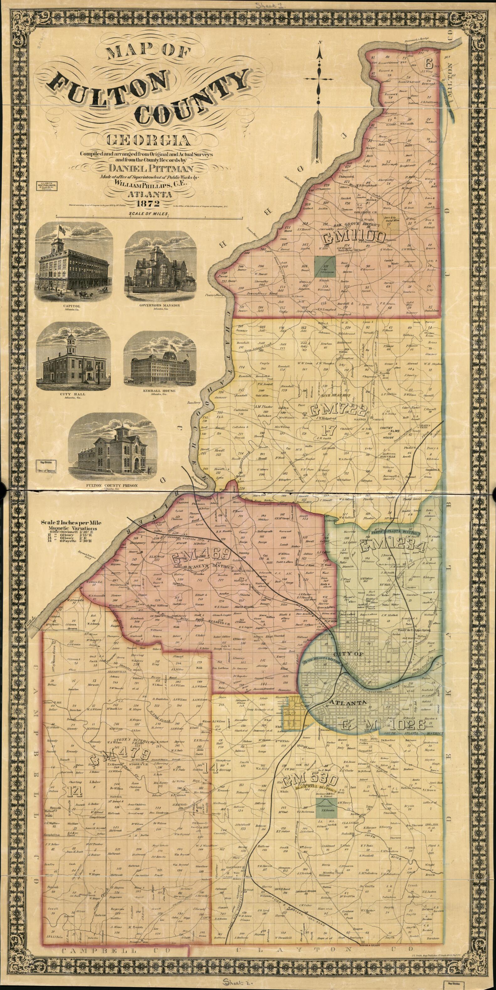 This old map of Map of Fulton County, Georgia (Fulton County, Georgia) from 1893 was created by  J.L. Smith Co, William Phillips, Daniel Pittman in 1893