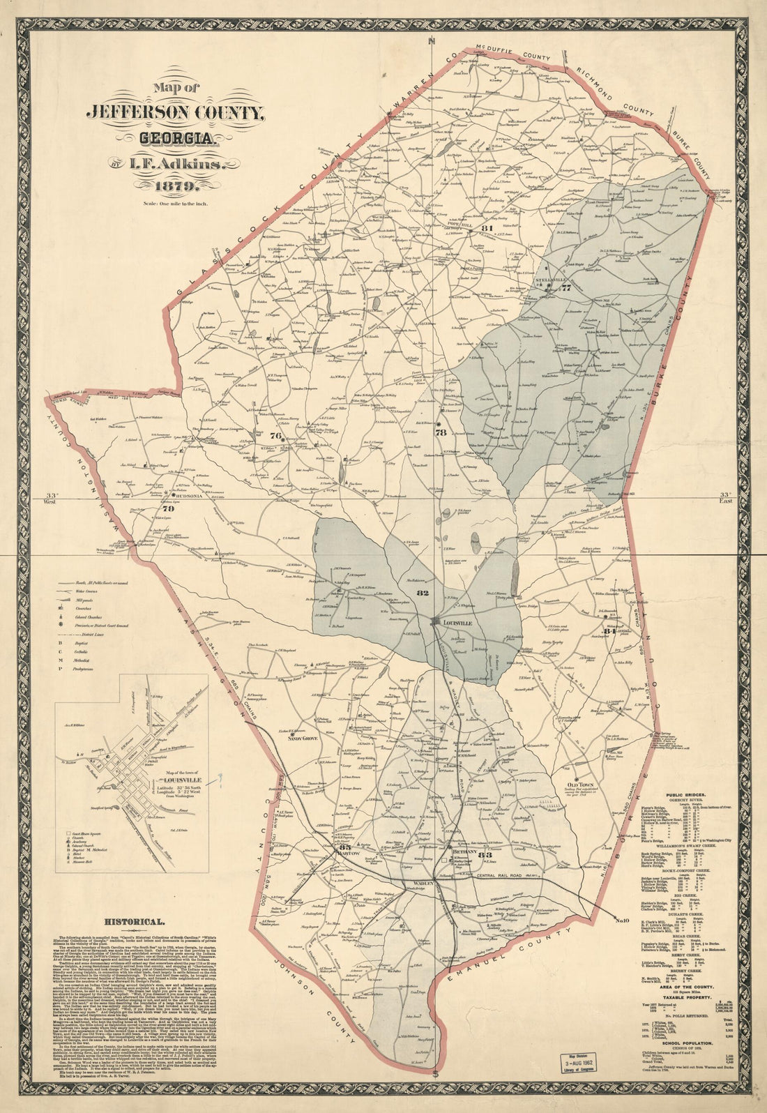 This old map of Map of Jefferson County, Georgia from 1879 was created by I. F. Adkins,  Smith &amp; Stroup (Firm) in 1879
