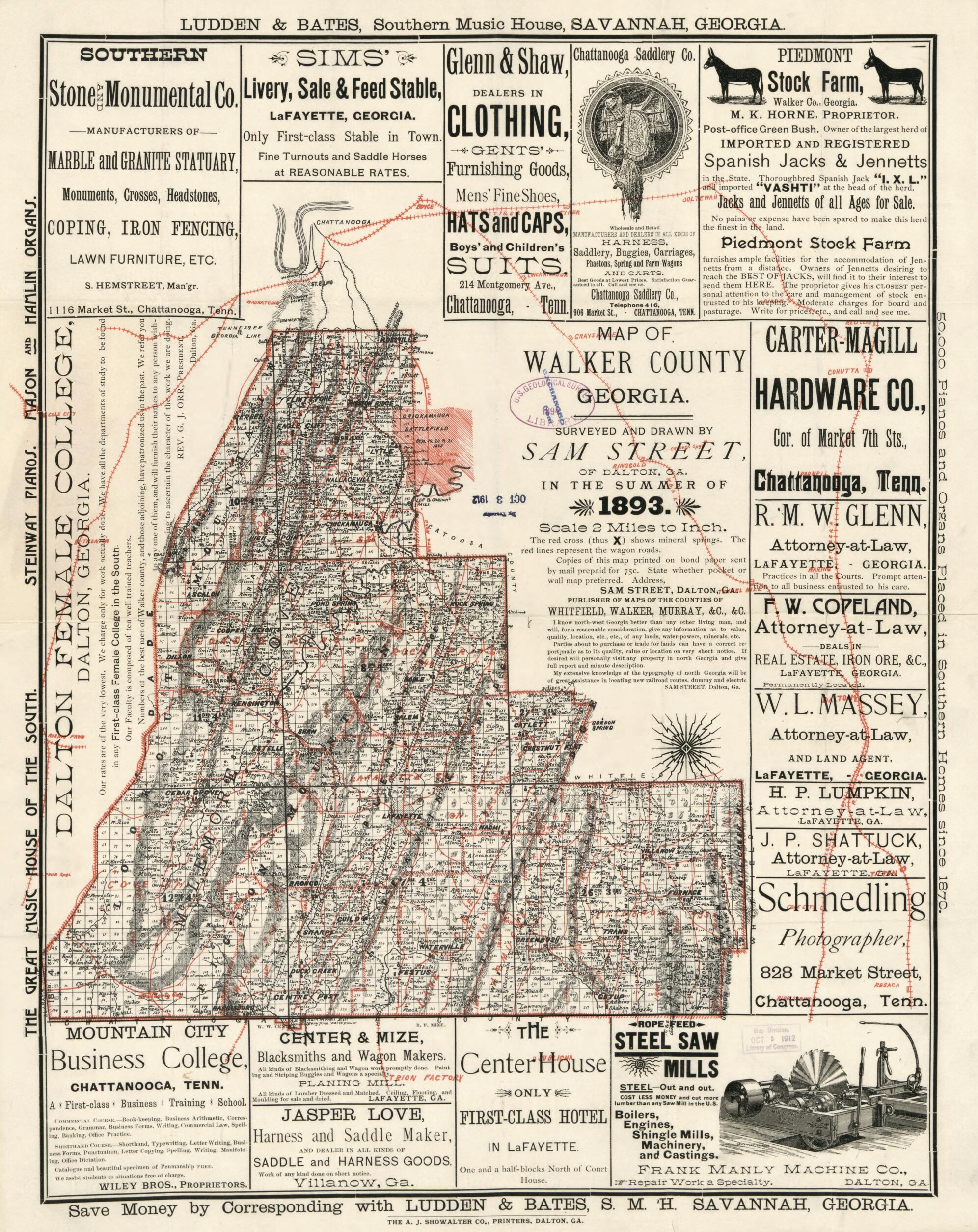 This old map of Map of Walker County, Georgia from 1893 was created by Samuel M. Street in 1893
