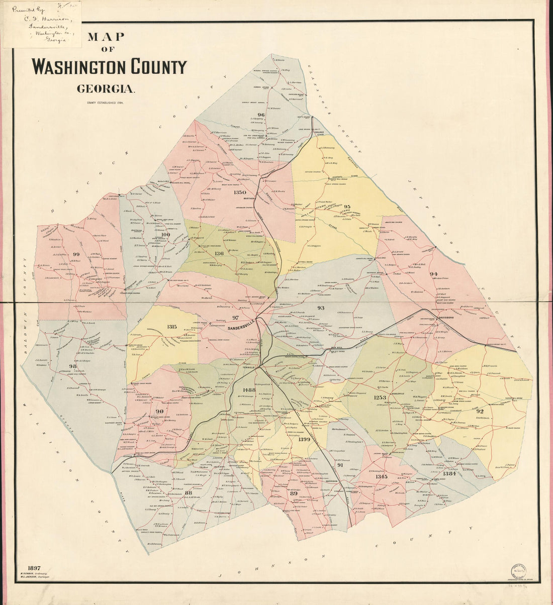 This old map of Map of Washington County, Georgia from 1897 was created by M. L. Jackson in 1897