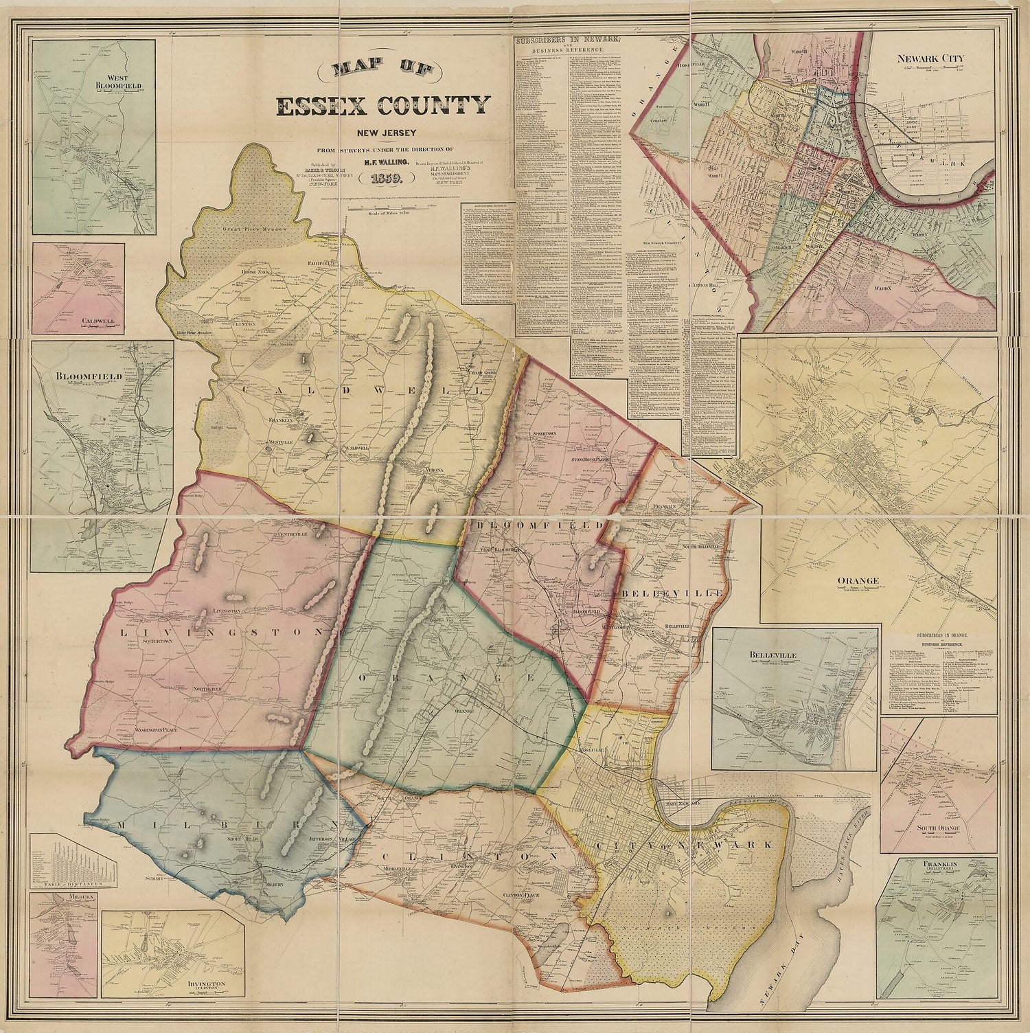 This old map of Map of Essex County, New Jersey : from Surveys from 1859 was created by  Baker &amp; Tilden,  H.F. Walling&