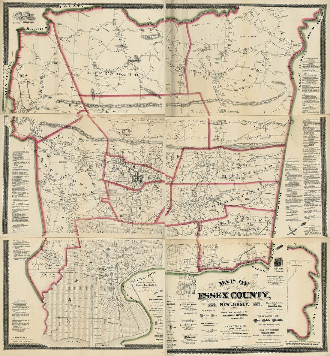 This old map of Map of Essex County, New Jersey : from 1874 was created by Matthew Hughes in 1874