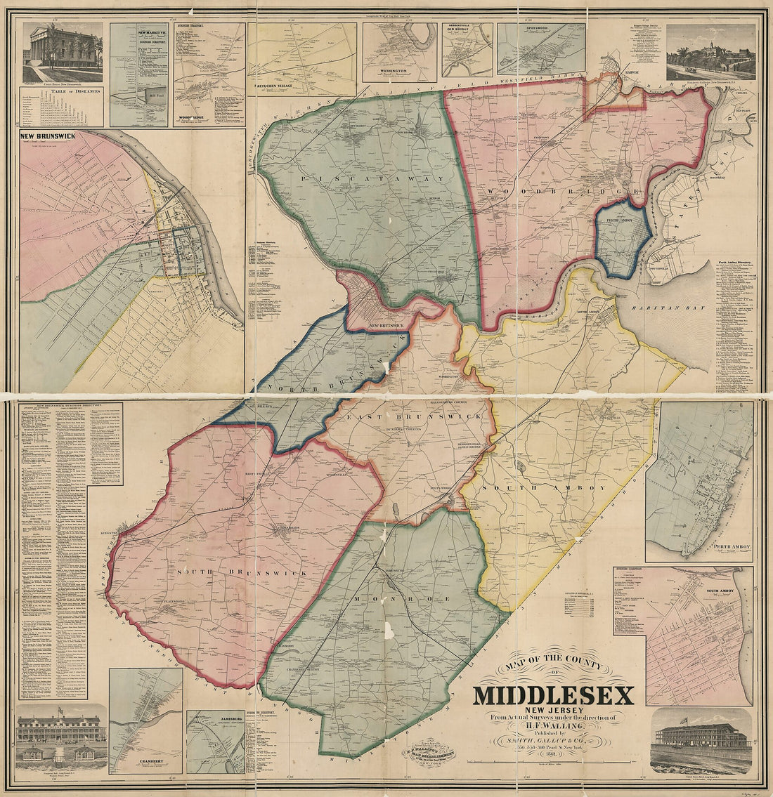 This old map of Map of the County of Middlesex, New Jersey : from Actual Surveys from 1861 was created by  H.F. Walling&