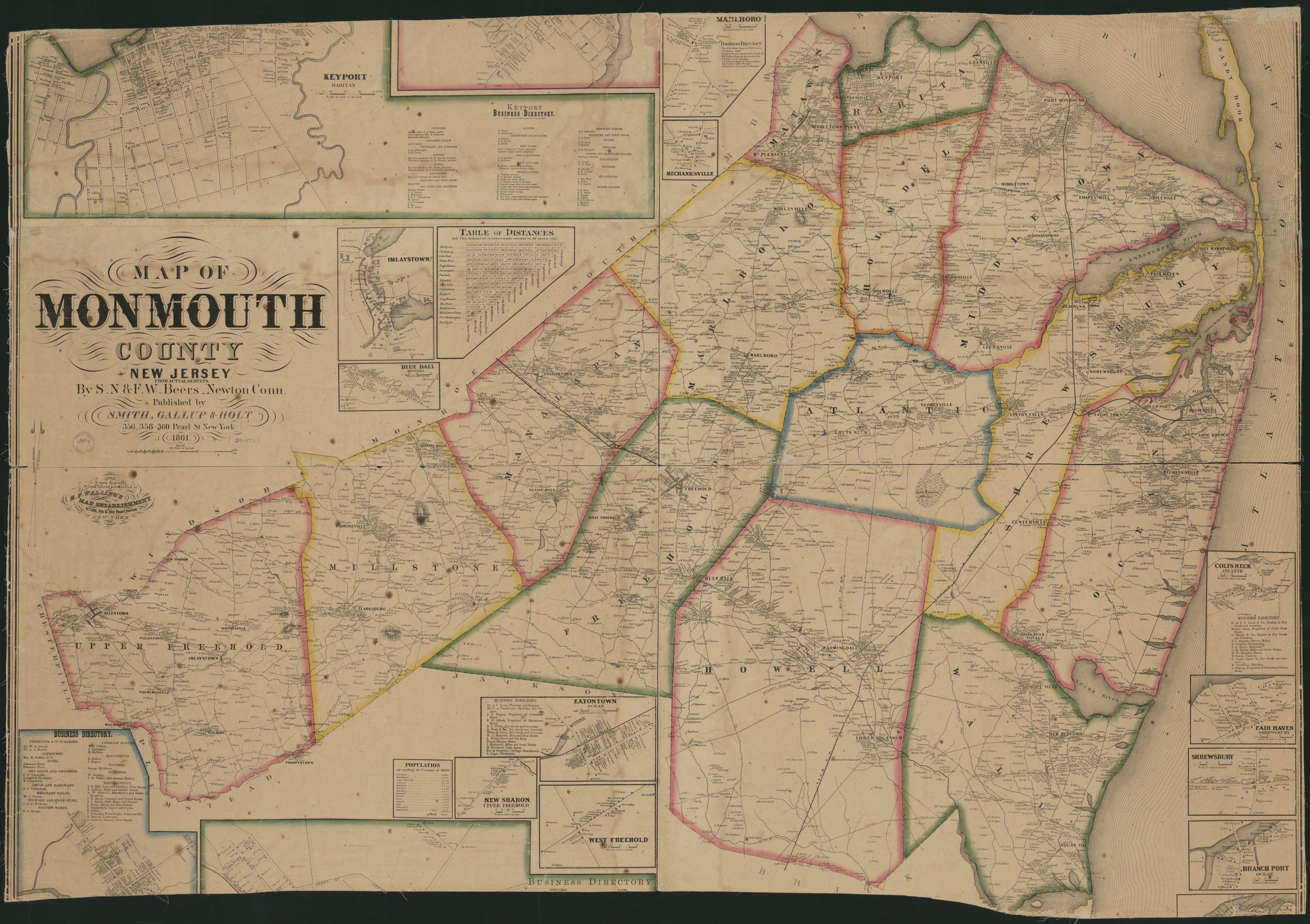 This old map of Map of Monmouth County, New Jersey : from Actual Surveys from 1861 was created by F. W. (Frederick W.) Beers, S. N. Beers,  H.F. Walling&