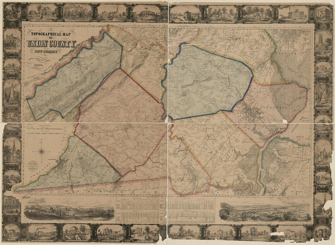 This old map of Topographical Map of Union County, New Jersey from 1862 was created by  B. Westermann &amp; Co, W. T. Crane, Ernest L. Meyer, P. Witzel in 1862