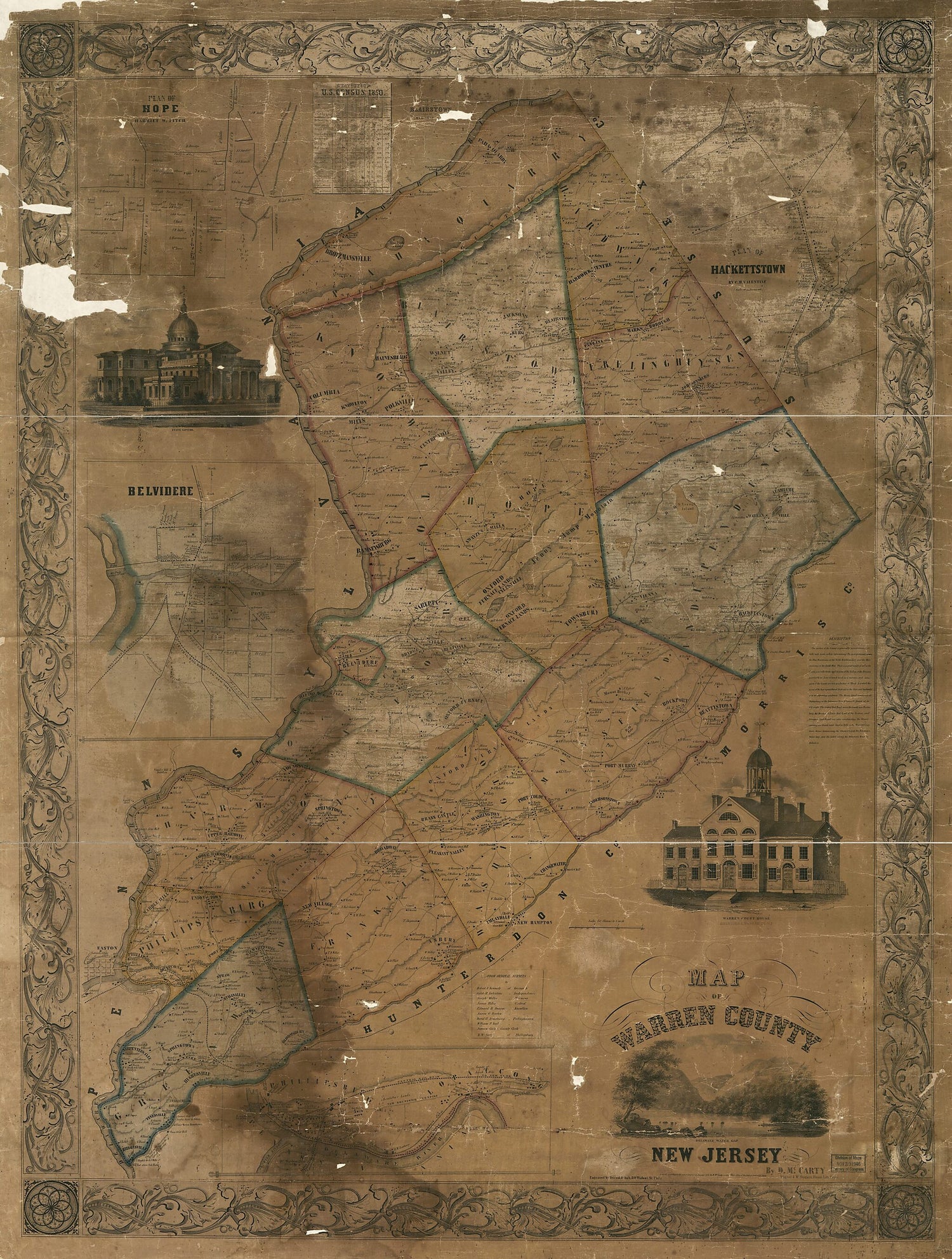This old map of Map of Warren County, New Jersey from 1852 was created by  Friend &amp; Aub, D. McCarty,  Wagner &amp; M&