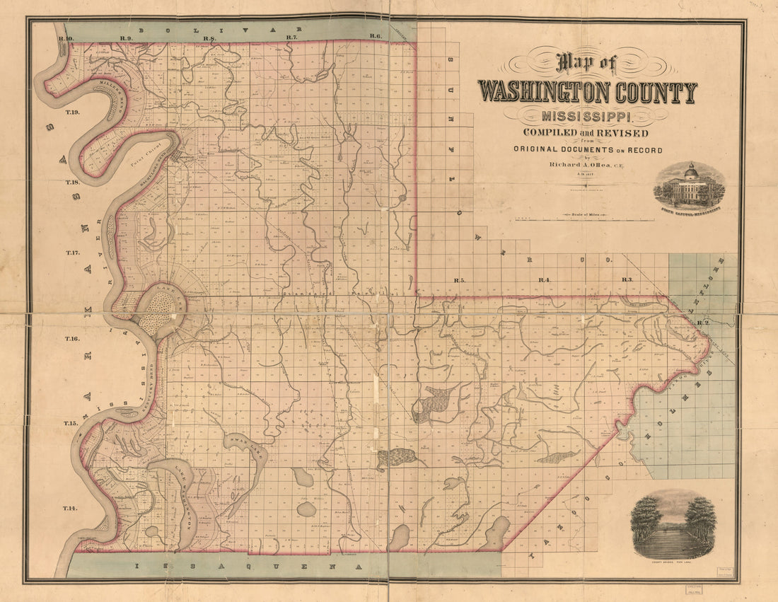 This old map of Map of Washington County, Mississippi (Washington County, Mississippi) from 1871 was created by H. Lewis, Richard A. O&
