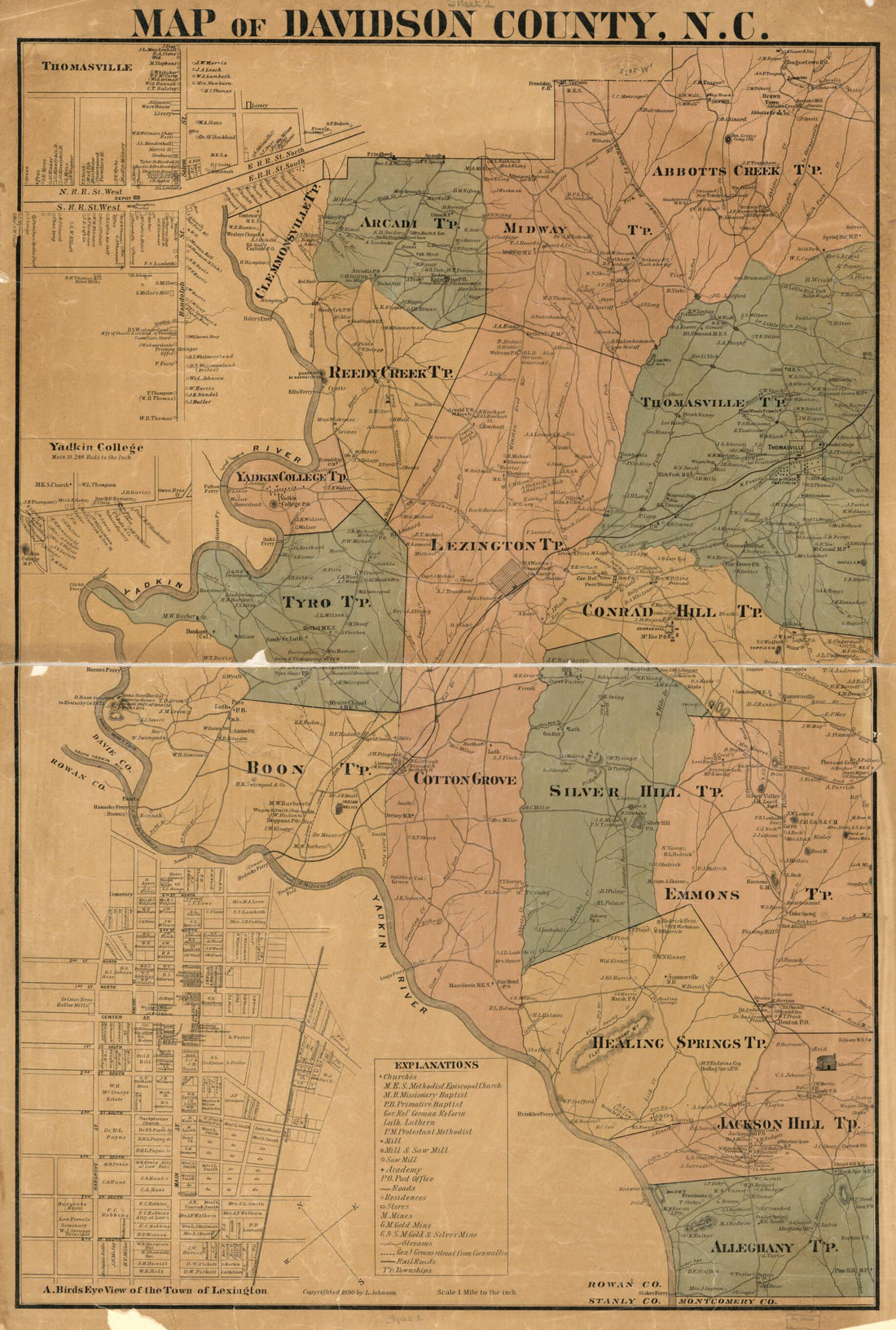 This old map of Map of Davidson County, N.C. (Davidson County, North Carolina) from 1890 was created by L. Johnson in 1890