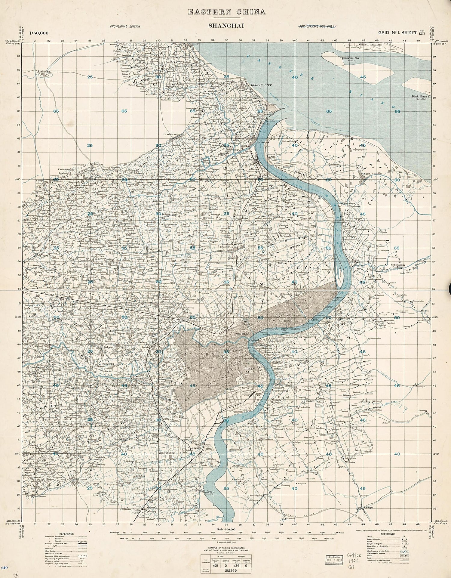 This old map of Eastern China. Shanghai from 1927 was created by  Great Britain. Ordnance Survey in 1927