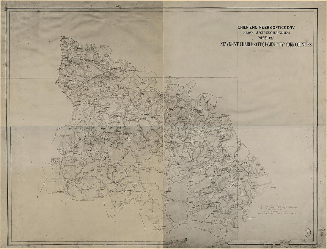 This old map of Map of New Kent, Charles City, James City and York Counties from 1860 was created by  Confederate States of America. Army. Department of Northern Virginia, Jeremy Francis Gilmer, Louisa Porter Minis,  Virginia Historical Society in 1860