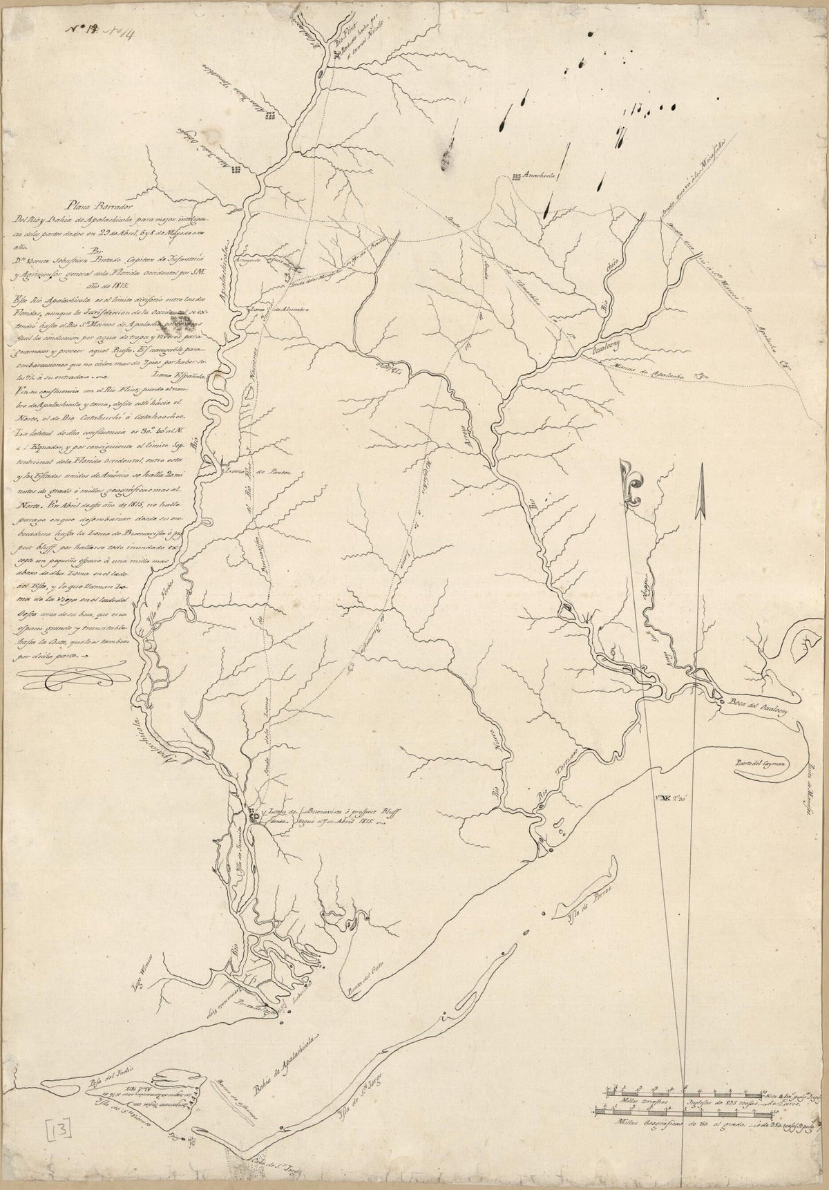 Plano Borrador Del Rio Y Bahia De Apalachicola Para Mejor Inteligencia De Los Partes Dados En 29 De Abril 6 Y 8 De Mayo De Este Año 1815 by Relic Map Company