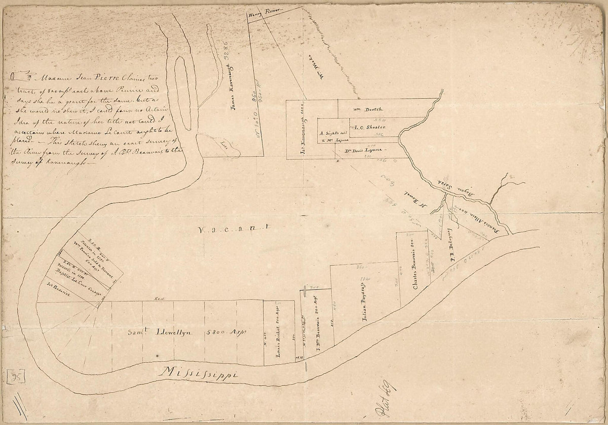 Map of the Area of Feliciana District, Spanish West Florida, From Bayou Sara North to the Land of James Kavenaugh, Below Tunica Bend in 1805 by Relic Map Company
