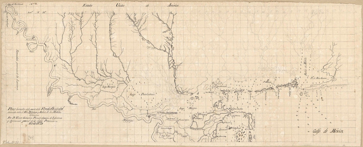 Plano Borrador De La Parte De La Florida Occidental Contenida Entre El Rio Mississipi Y Bahia De La Mobila Inclusives 1820 by Relic Map Company
