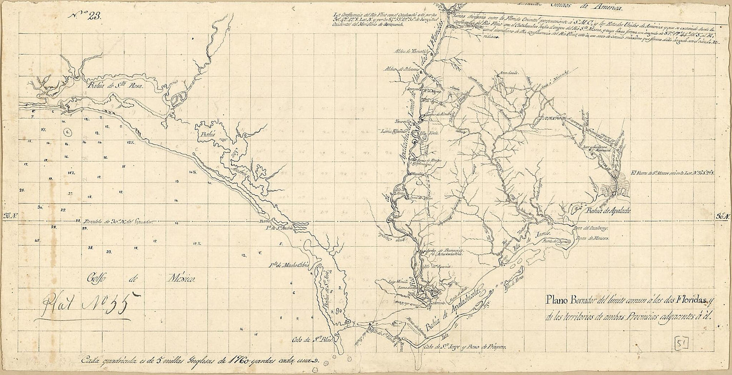 This old map of Plano Borrador Del Límite Comun á Las Dos Floridas Y De Los Territorios De Ambas Provincias Adyacentes á El from 1815 was created by Vicente Sebastián Pintado in 1815