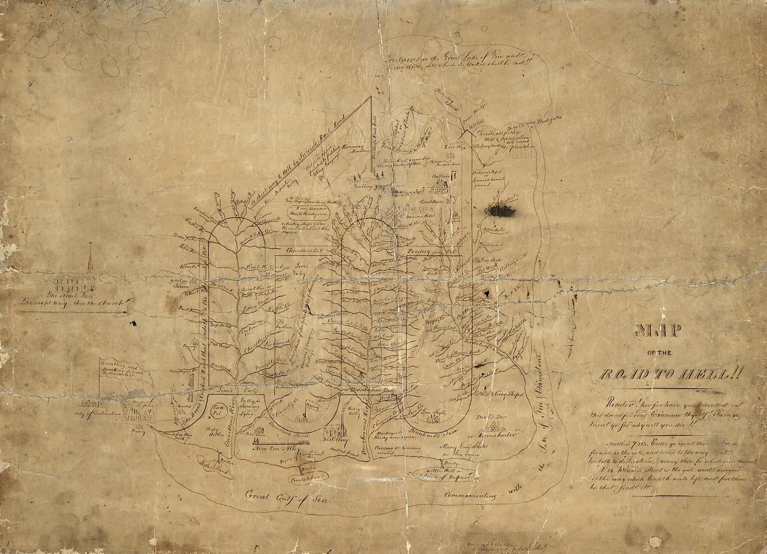 This old map of Map of the Road to Hell!! from 1858 was created by J. N. Barrillon in 1858