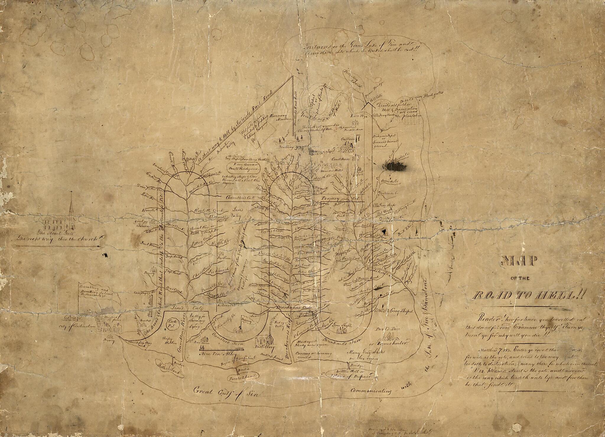 This old map of Map of the Road to Hell!! from 1858 was created by J. N. Barrillon in 1858