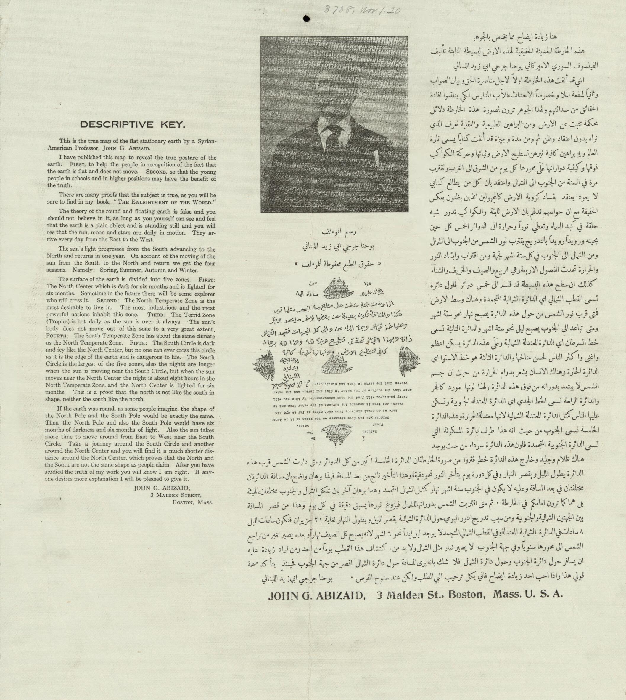 New Correct Map of the Flat Surface, Stationary Earth (When Reading Map Lay It Flat On Table) 1920 by Relic Map Company