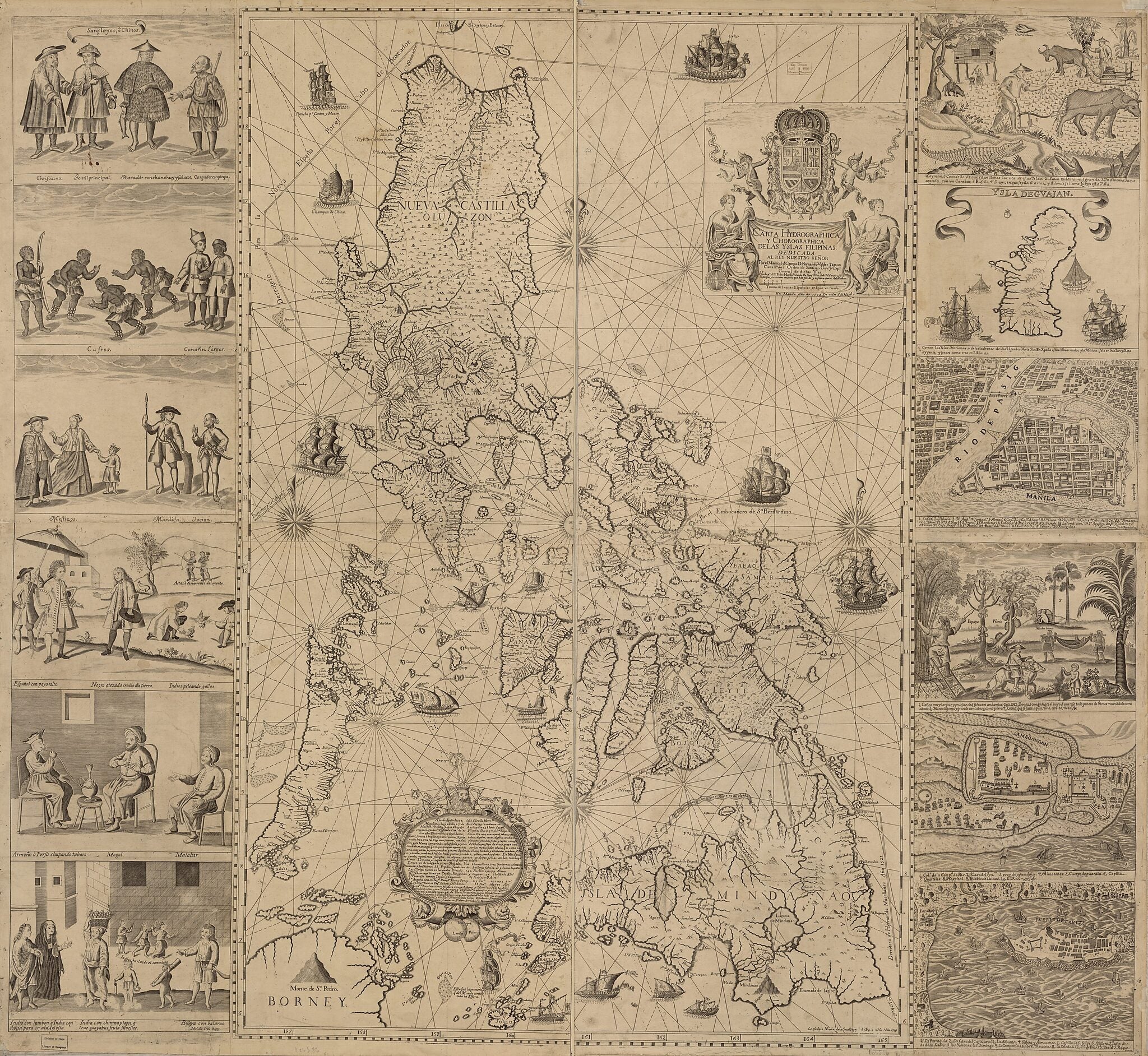 This old map of Carta Hydrographica Y Chorographica De Las Yslas Filipinas : Dedicada Al Rey Nuestro Señor Por El Mariscal D. Campo D. Fernando Valdes Tamon Cavallo Del Orden De Santiago De Govor. Y Capn from 1734 was created by Nicolás De La Cruz Baga