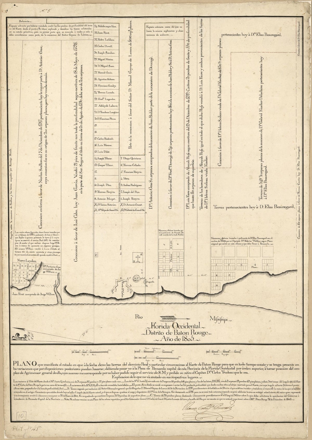 Florida Occidental, Distrito De Baton Rouge, Año De 1805 by Relic Map Company