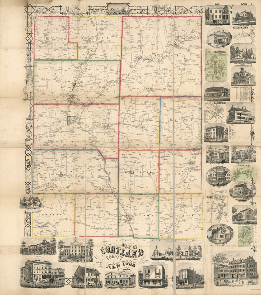 This old map of Map of Cortland County, New York : from Actual Surveys from 1855 was created by P. J. Browne, J. B. Shields, Eneas Smith, Robert Pearsall Smith in 1855