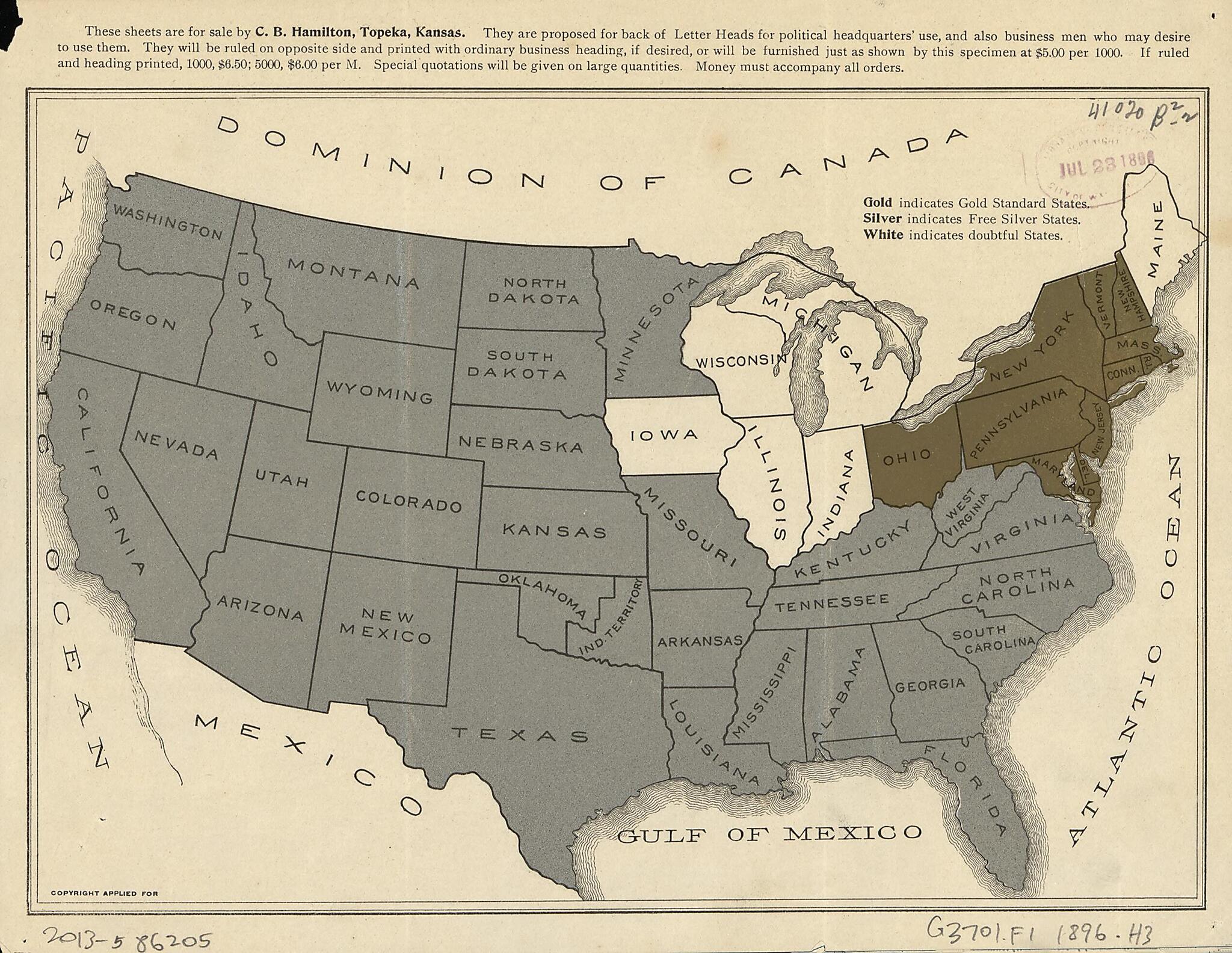 Gold Standard Debate 1896 by Relic Map Company