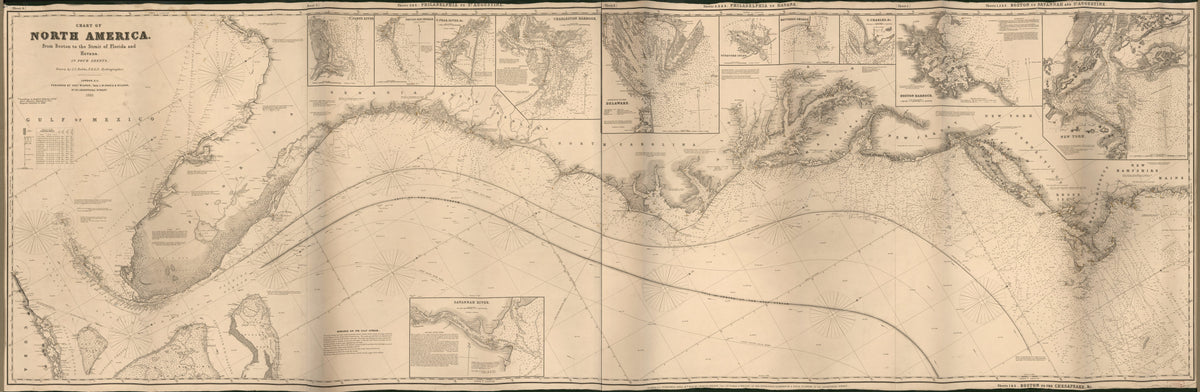 Chart of North America From Boston to the Strait of Florida and Havana : In 4 Sheets in 1863 by Relic Map Company