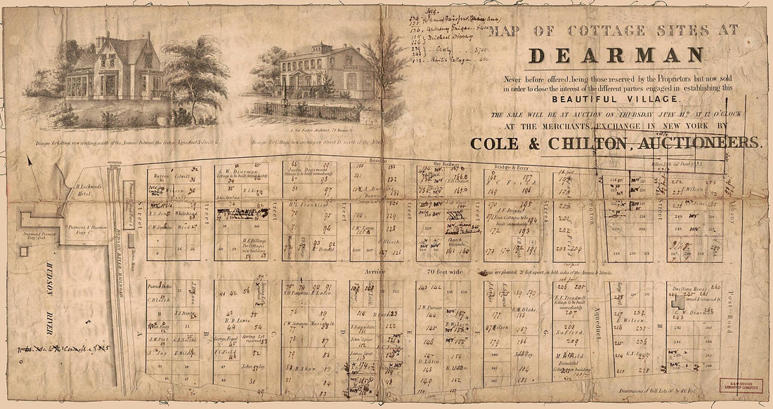 This old map of Map of Cottage Sites at Dearman : Never Before Offered, Being Those Reserved by the Proprietors but Now Sold In Order to Close the Interest of the Different Parties Engaged In Establishing This Beautiful Village : the Sale Will Be at Auct