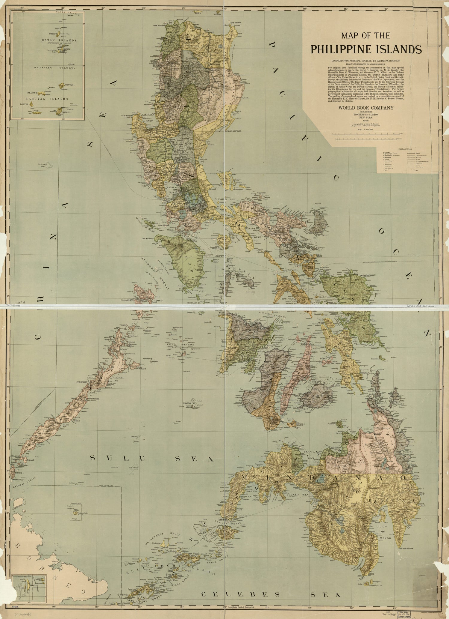 This old map of Map of the Philippine Islands (Philippine Islands) from 1908 was created by  A. Hoen &amp; Co, A. Briesemeister, Caspar W. Hodgson, N.Y.) World Book Company (Yonkers in 1908