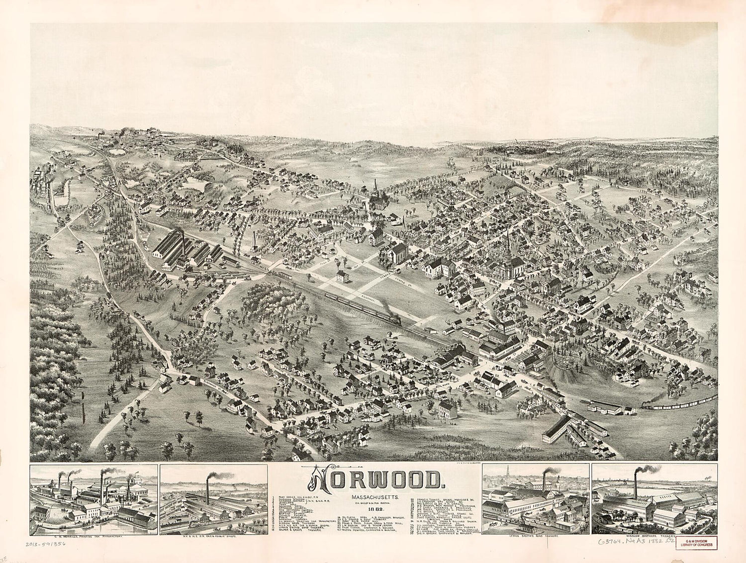 This old map of Norwood, Massachusetts from 1882 was created by  O.H. Bailey &amp; Co in 1882