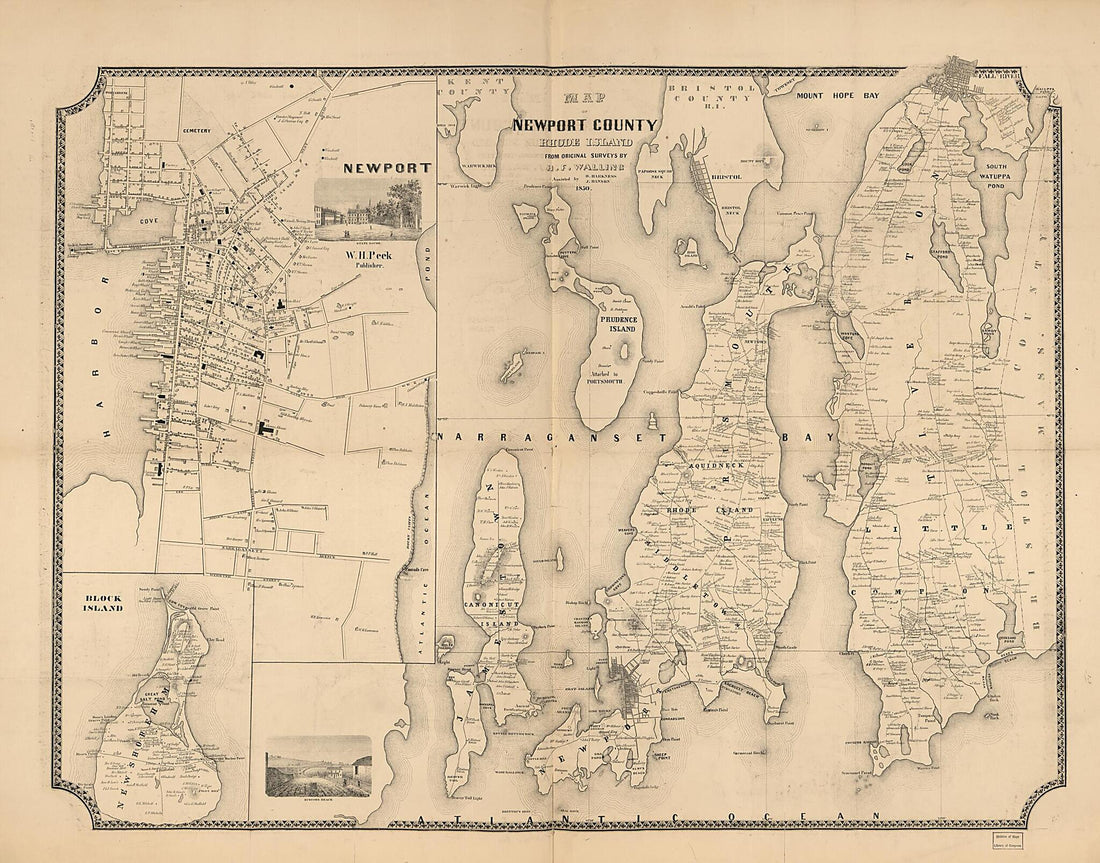 This old map of Map of Newport County, Rhode Island from 1850 was created by Henry Francis Walling in 1850