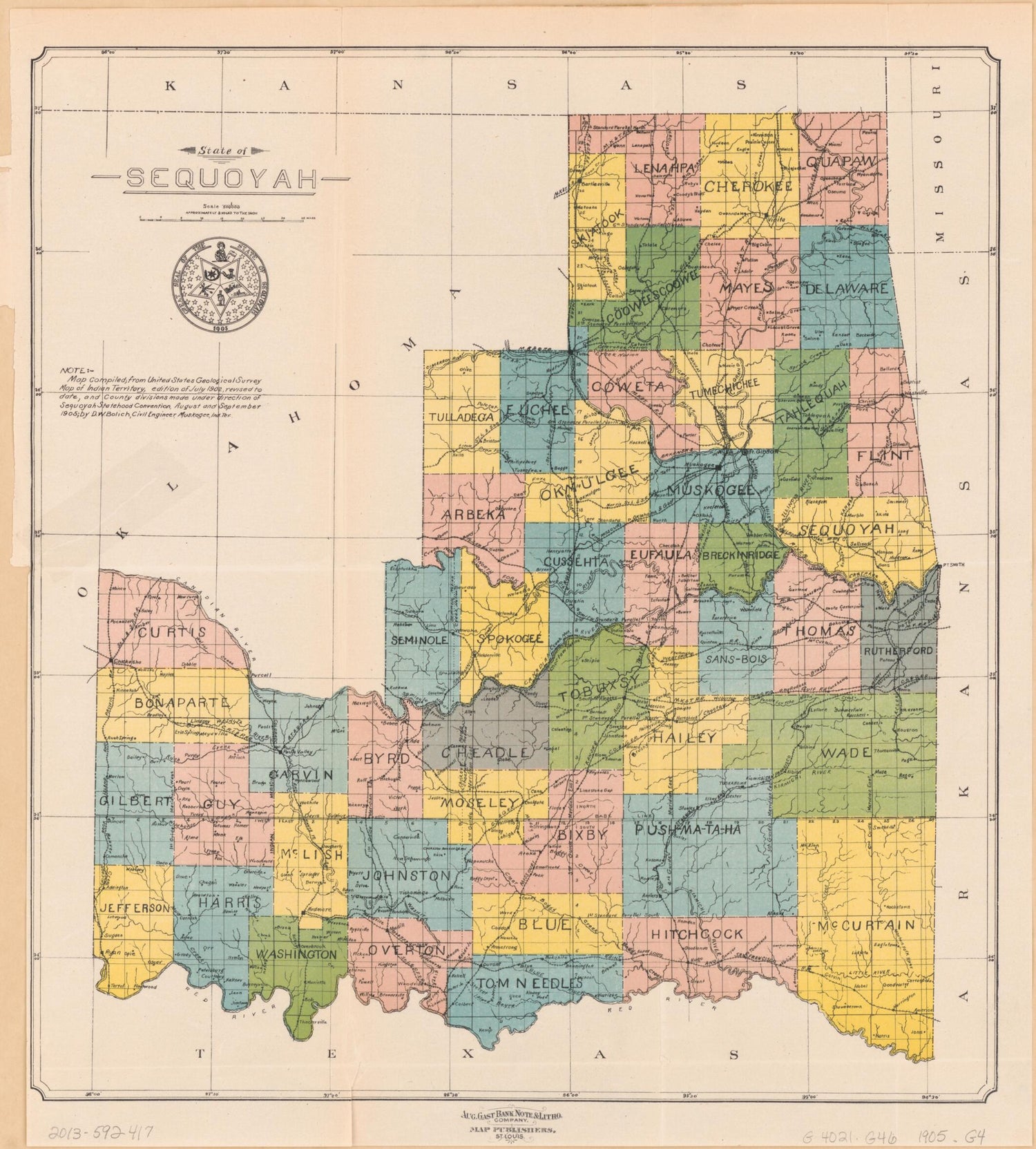 This old map of State of Sequoyah from 1905 was created by  Geological Survey (U.S.) in 1905