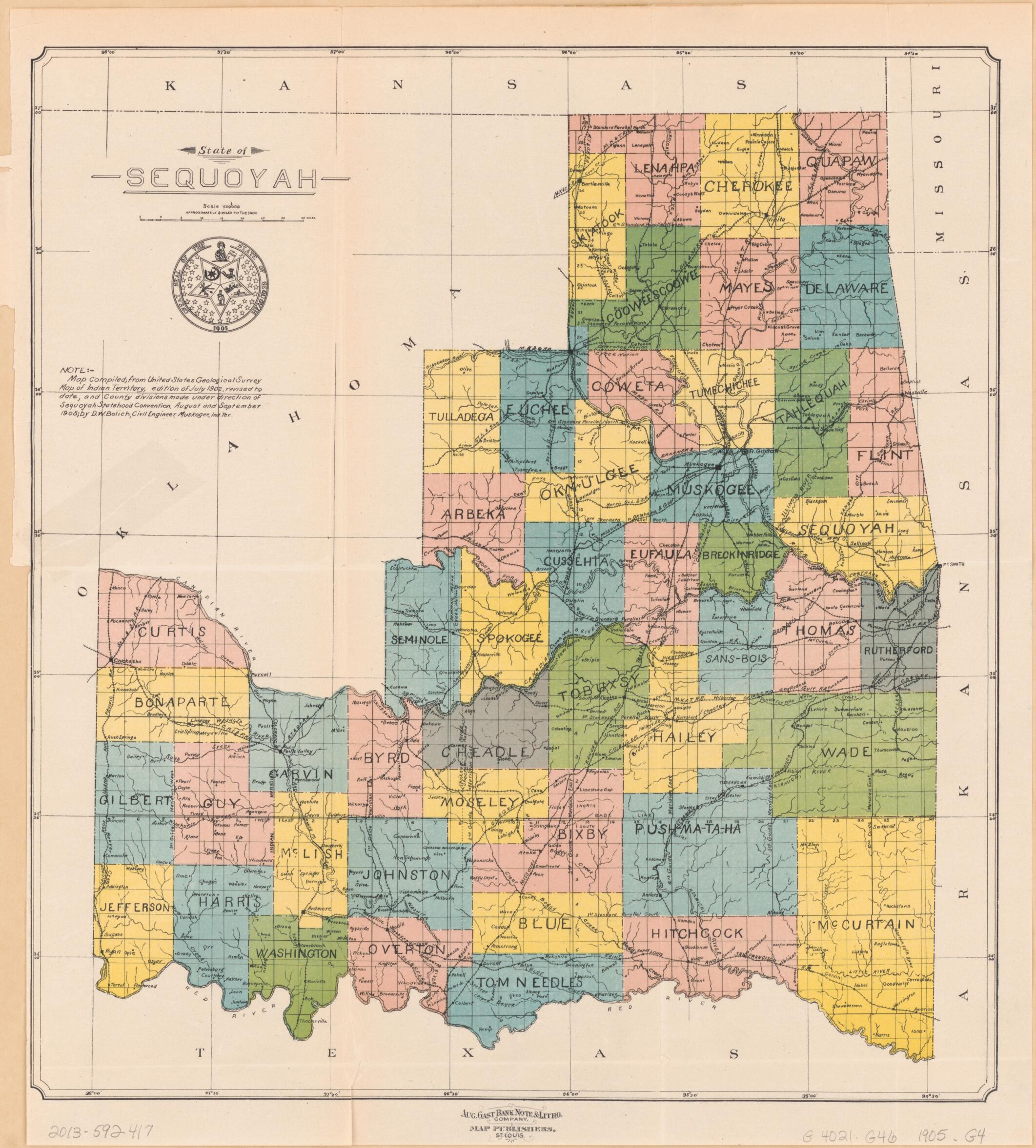 This old map of State of Sequoyah from 1905 was created by  Geological Survey (U.S.) in 1905