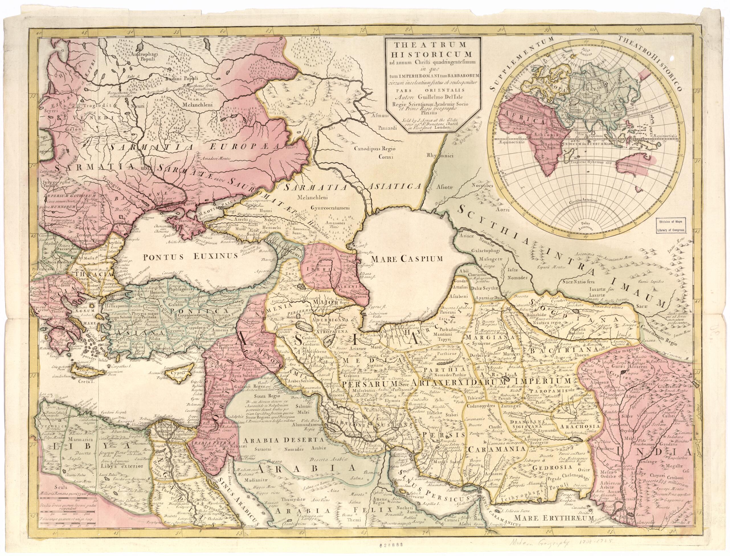 This old map of Theatrum Historicum Ad Annum Christi Quadringentesimum : In Quo Tum Imperii Romani Tum Barbarorum Circum Incolentium Status Ob Oculosponitur Pars Orientalis from 1725 was created by Guillaume De L&