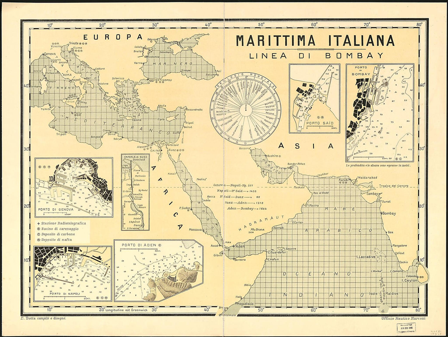 This old map of Marittima Italiana : Linea Di Bombay from 1900 was created by E. Trotta in 1900