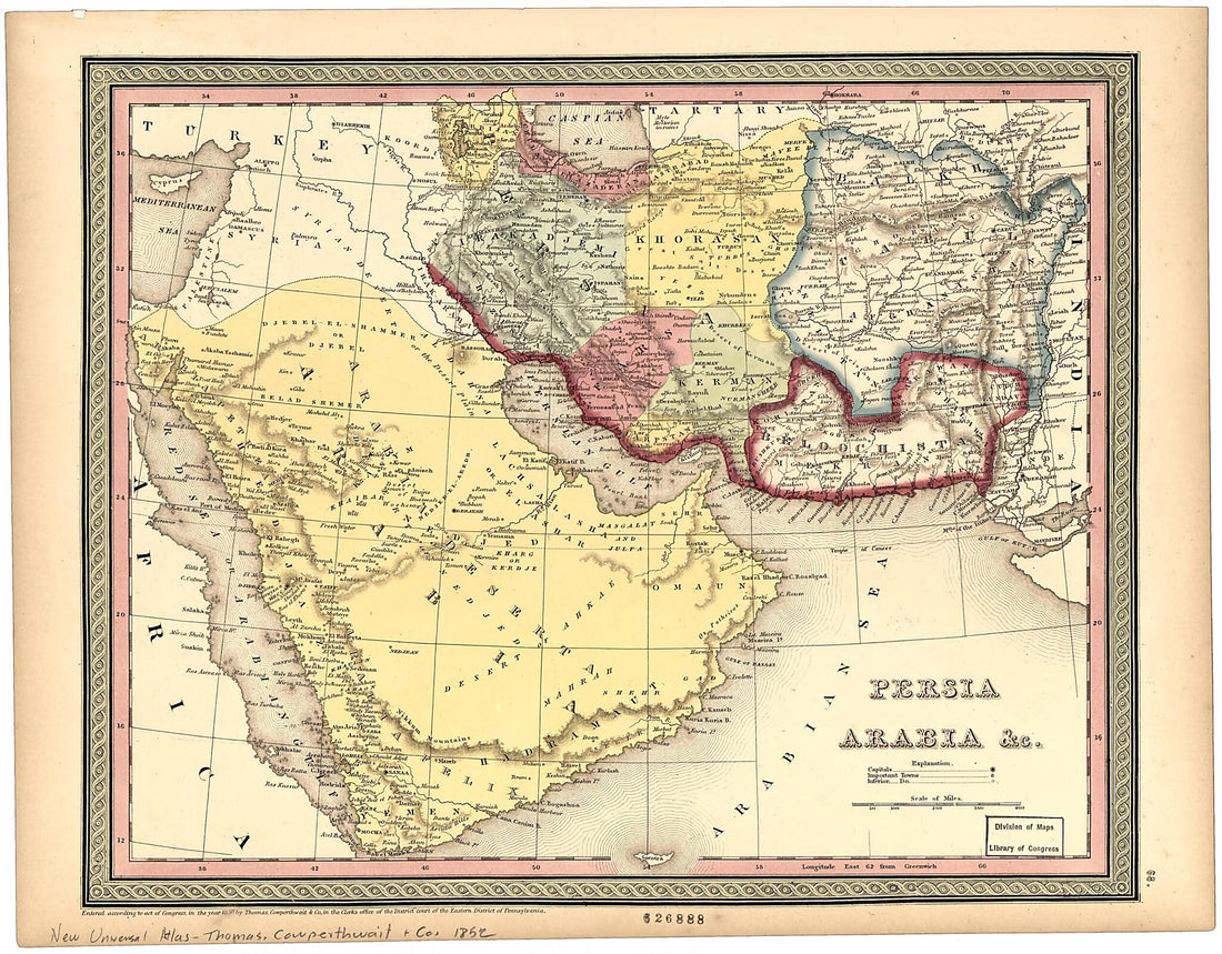 This old map of Persia Arabia &amp;c from 1852 was created by Cowperthwait &amp; Co Thomas in 1852