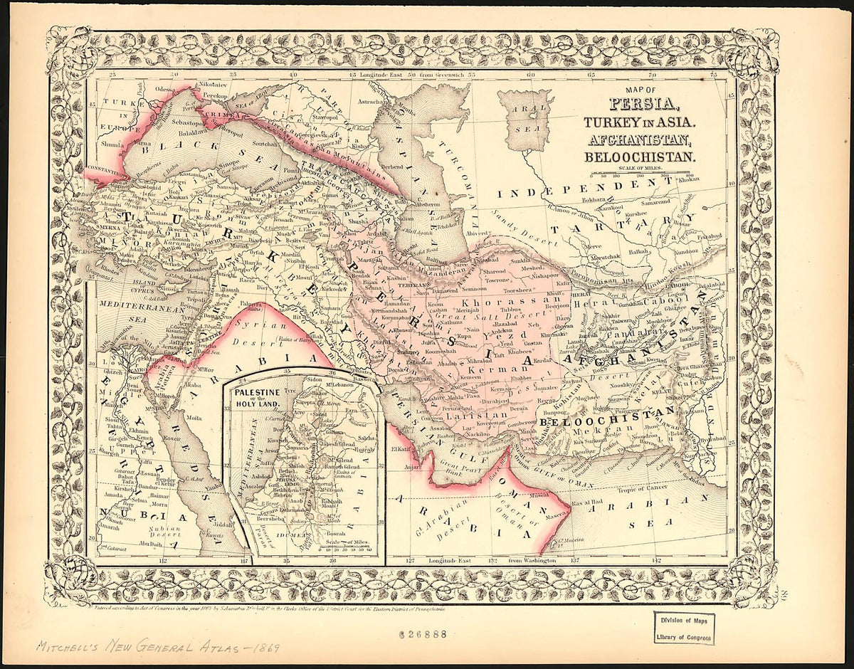 Map of Persia, Turkey In Asia : Afghanistan, Beloochistan 1869 by Relic Map Company