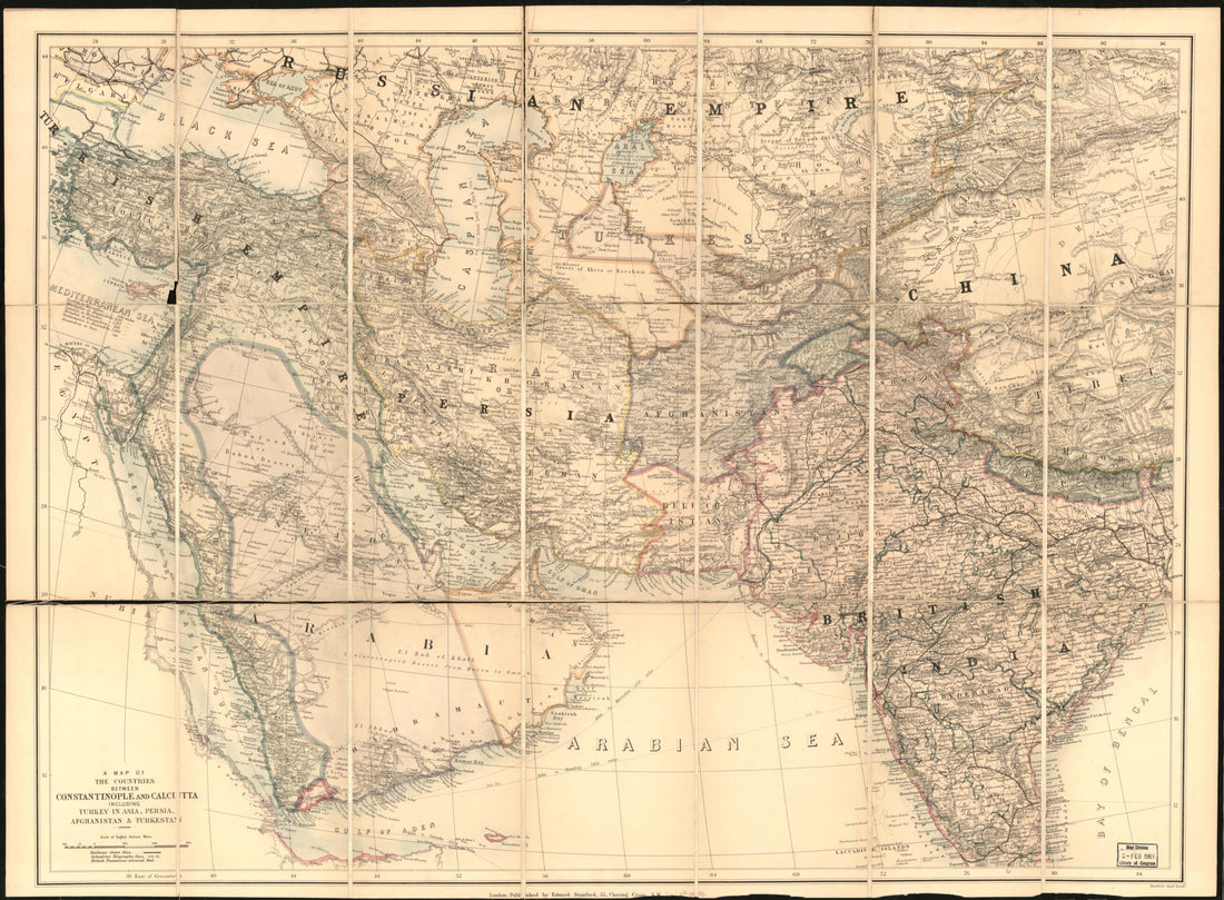 This old map of A Map of the Countries Between Constantinople and Calcutta : Including Turkey In Asia, Persia, Afghanistan &amp; Turkestan from 1885 was created by  Edward Stanford Ltd in 1885